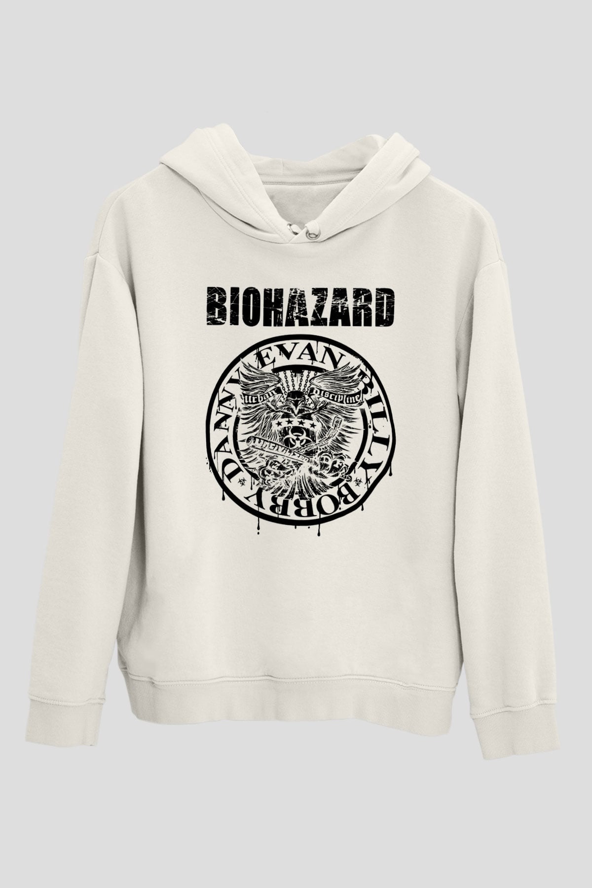 Biohazard Beyaz Unisex Kapşonlu Sweatshirt