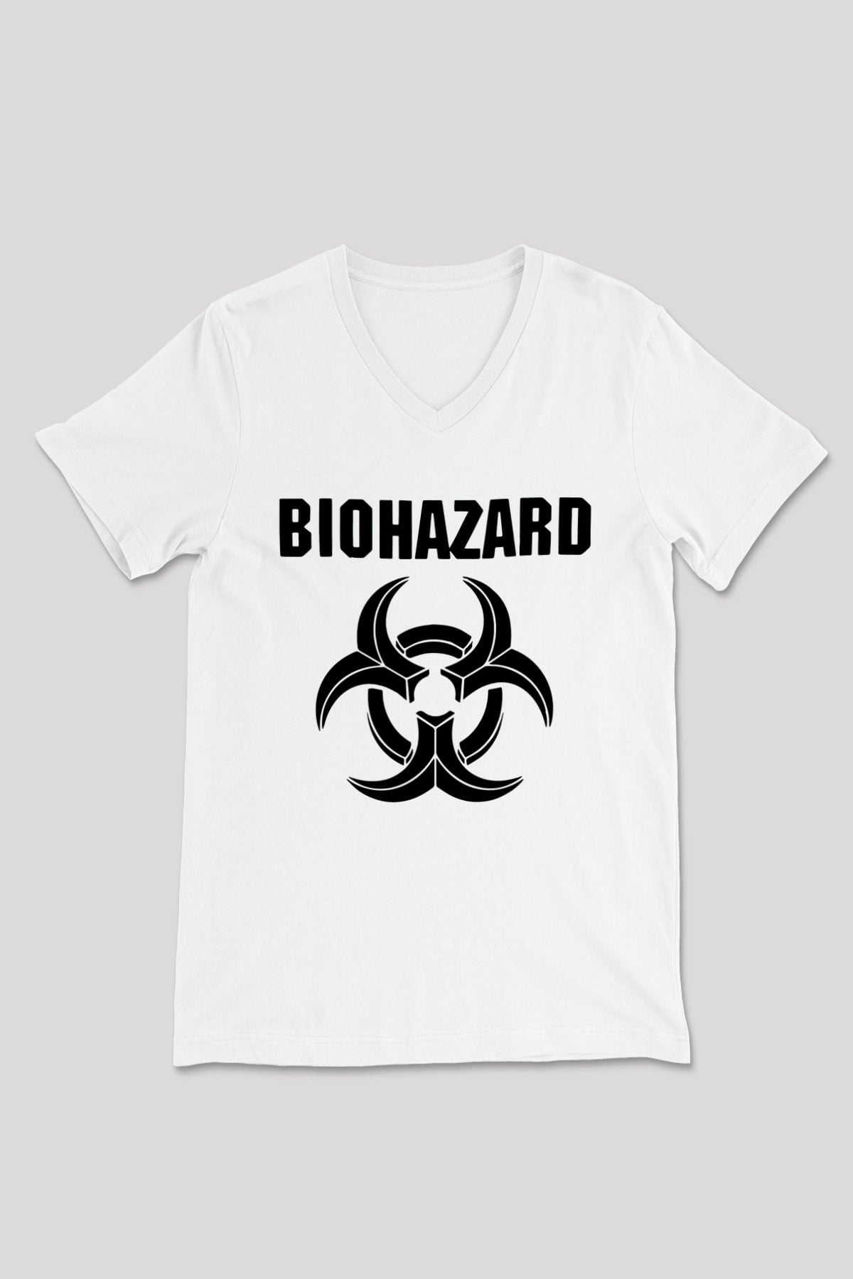Biohazard Beyaz Unisex V Yaka Tişört T-Shirt