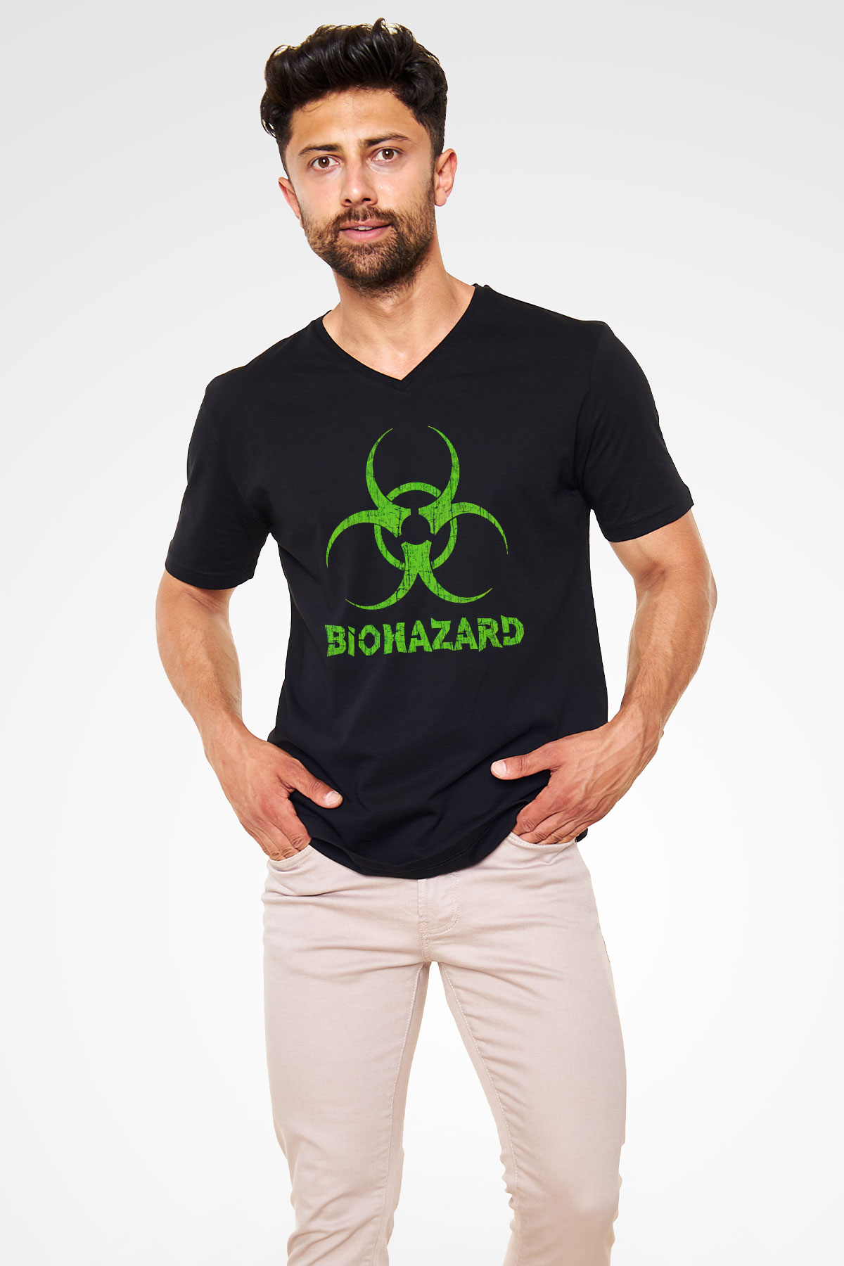 Biohazard Siyah Unisex V Yaka Tişört