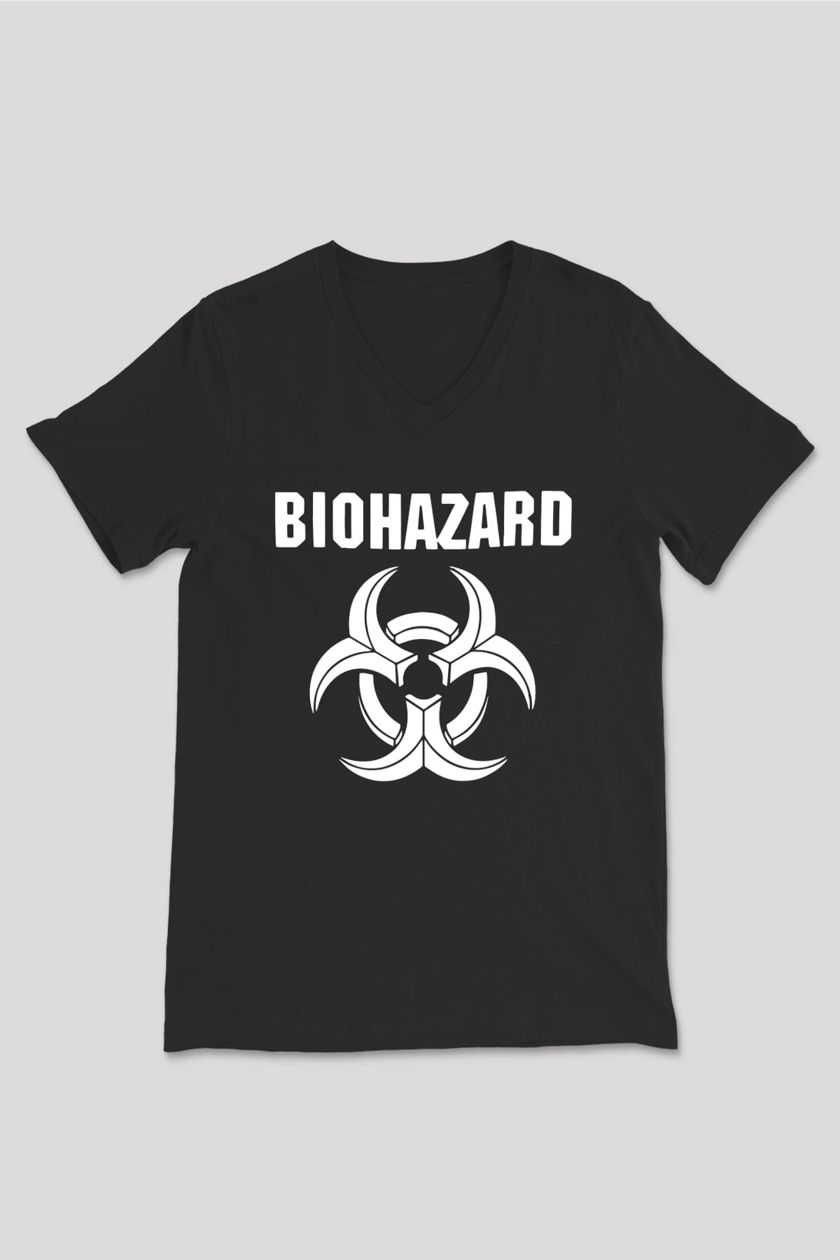 Biohazard Siyah Unisex V Yaka Tişört T-Shirt