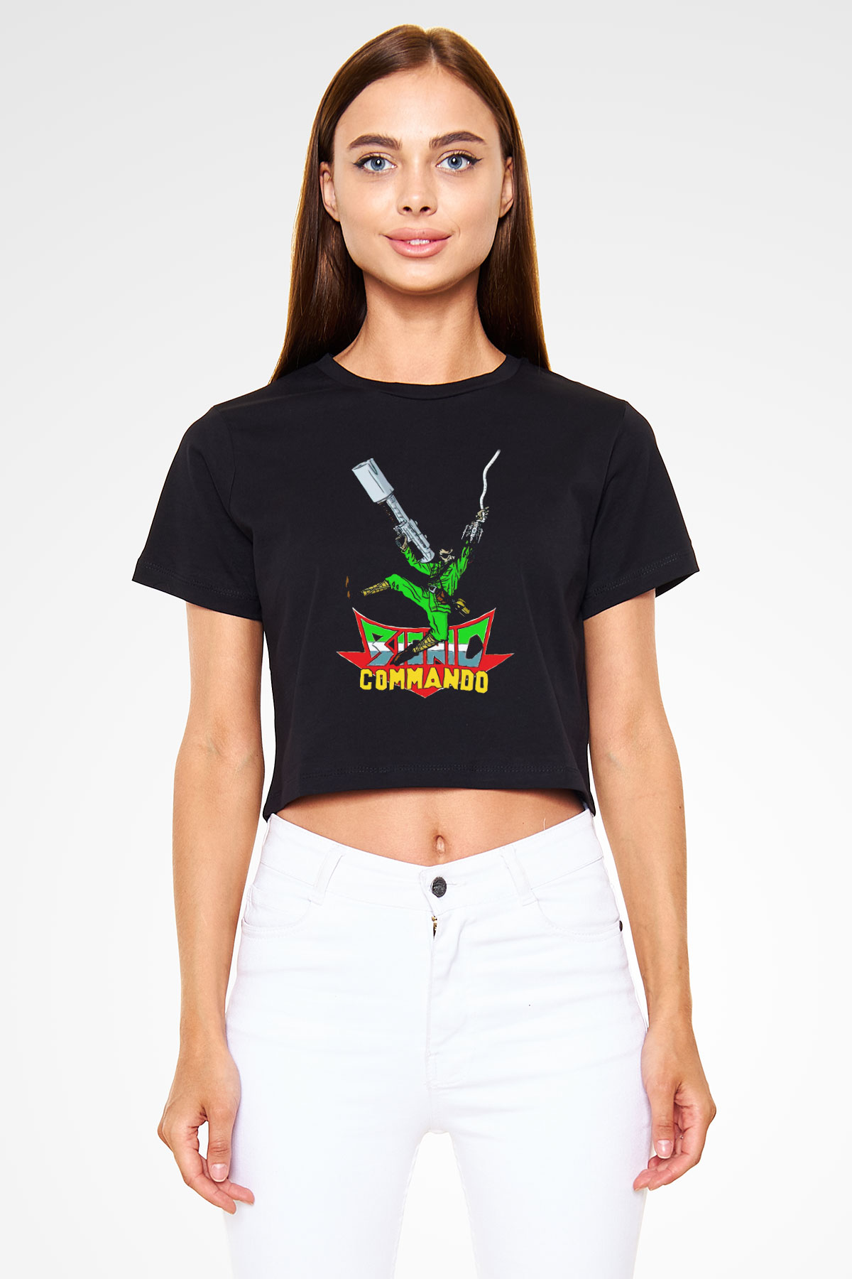 Bionic Commando Siyah   Crop Top Tişört
