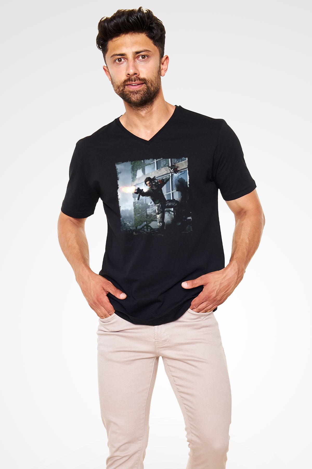 Bionic Commando Siyah Unisex V Yaka Tişört