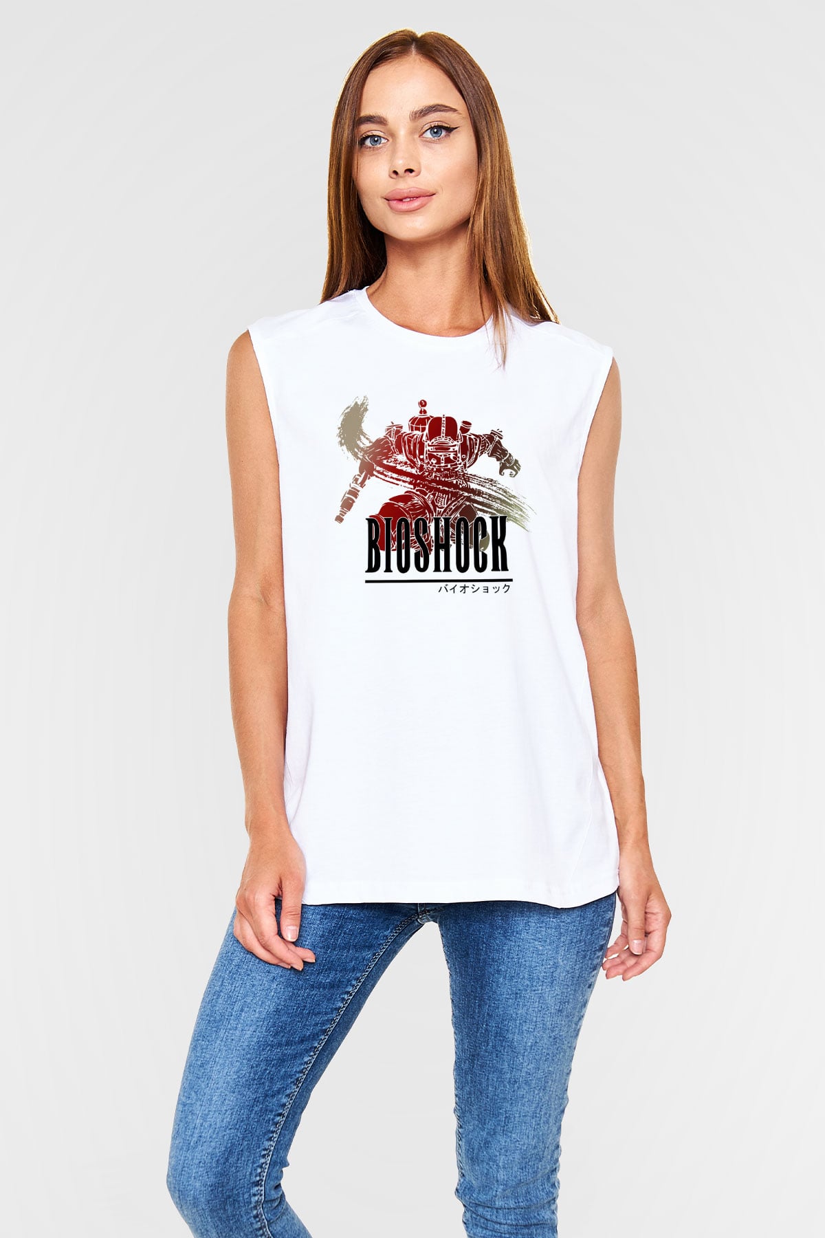 BioShock Beyaz Unisex Kolsuz Tişört