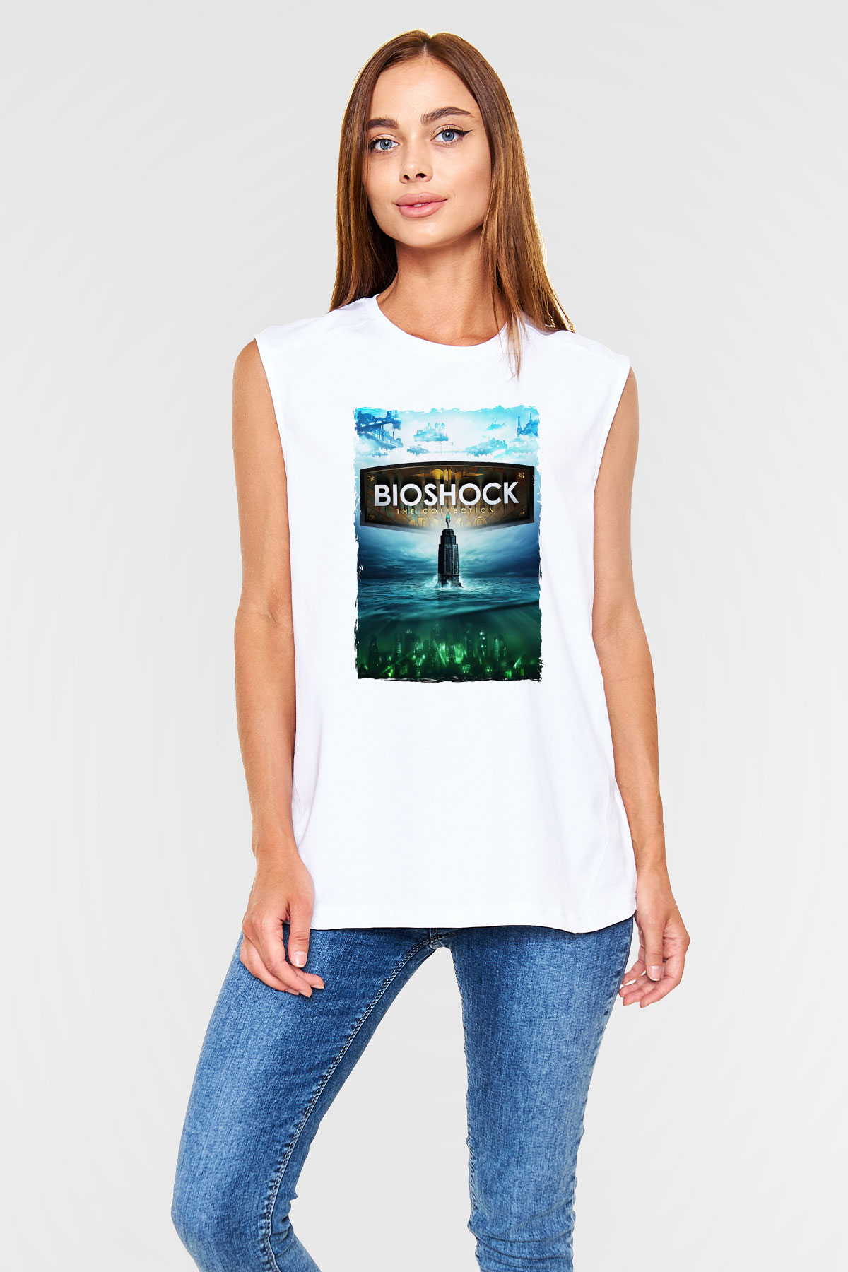 BioShock Beyaz Unisex Kolsuz Tişört