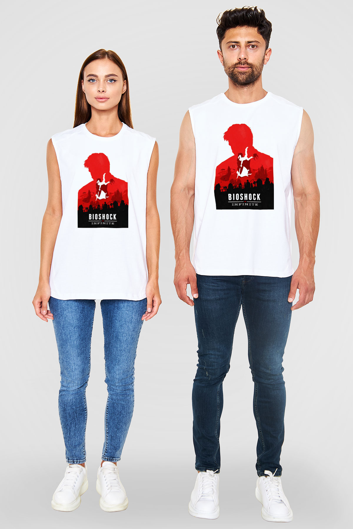 BioShock Beyaz Unisex Kolsuz Tişört