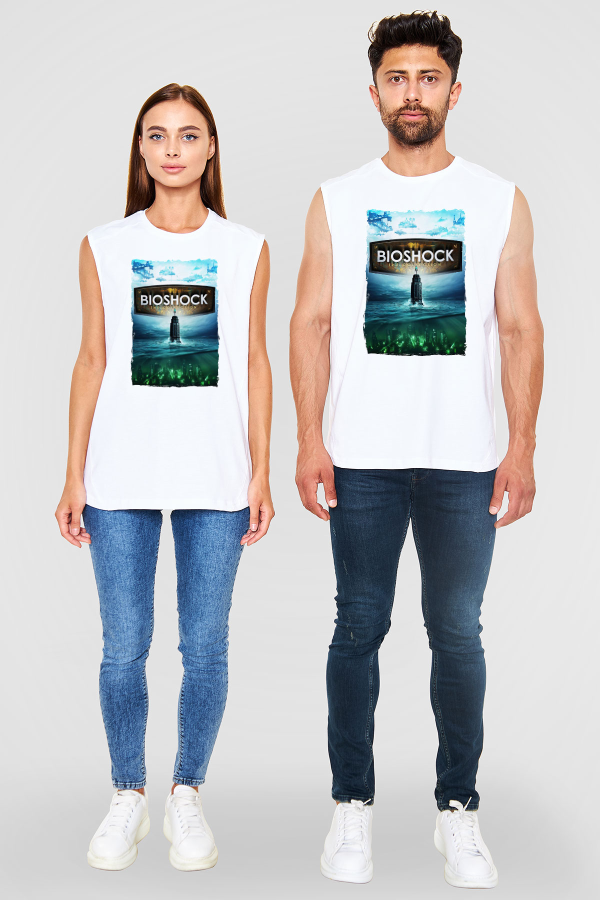 BioShock Beyaz Unisex Kolsuz Tişört