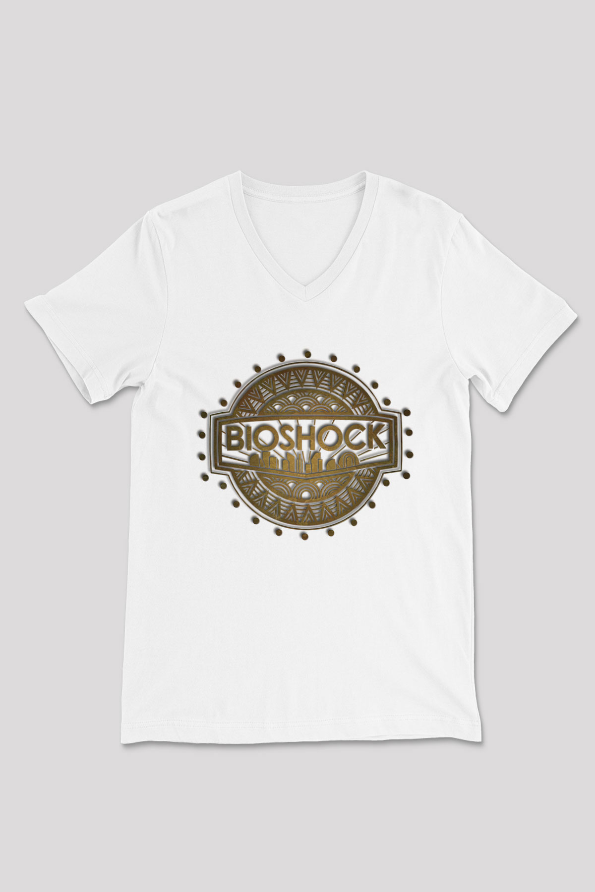 BioShock Beyaz Unisex V Yaka Tişört T-Shirt