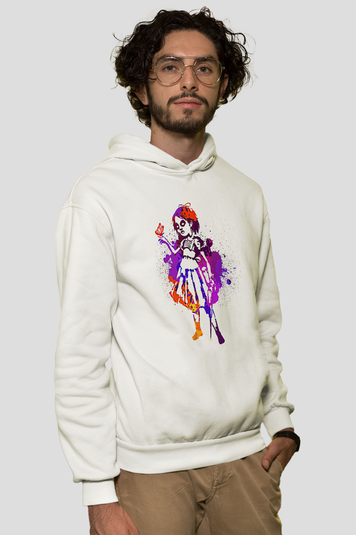 Bioshock James Baskılı Beyaz Unisex Kapüşonlu Sweatshirt