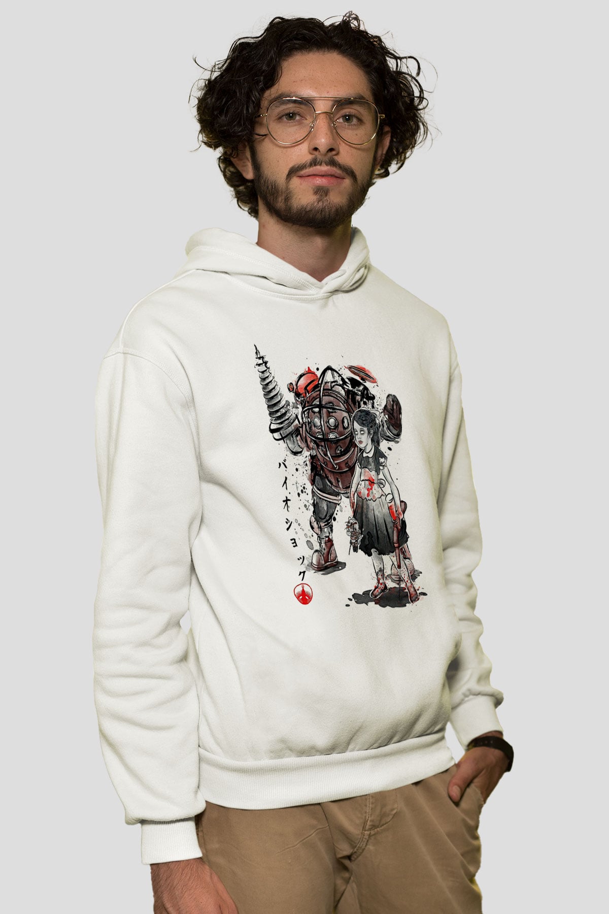 Bioshock James Baskılı Beyaz Unisex Kapüşonlu Sweatshirt
