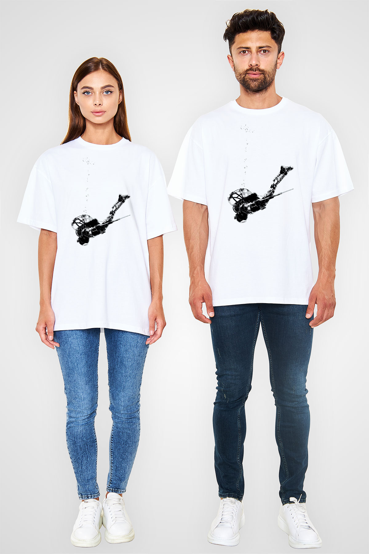 Bioshock James Baskılı Beyaz Unisex Oversize Tişört - Tshirt