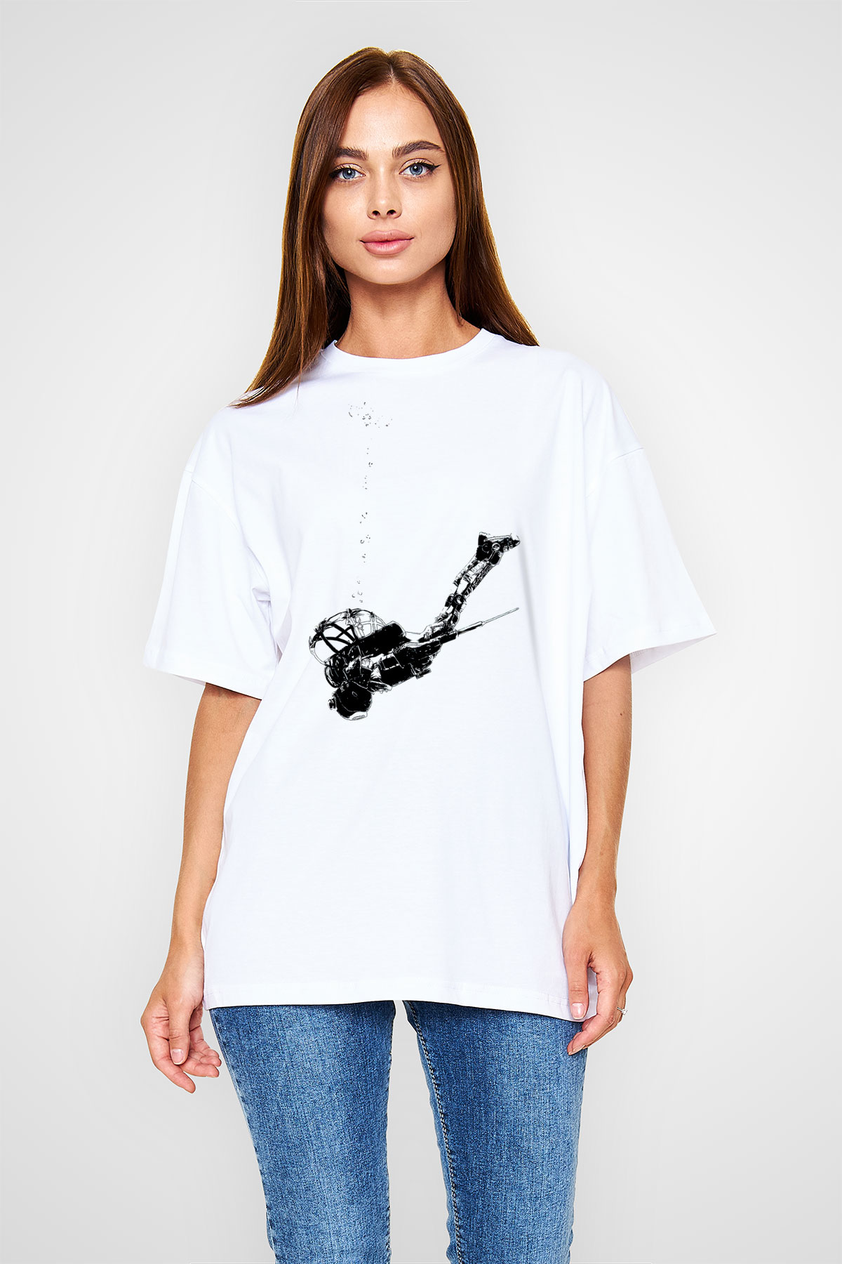 Bioshock James Baskılı Beyaz Unisex Oversize Tişört - Tshirt