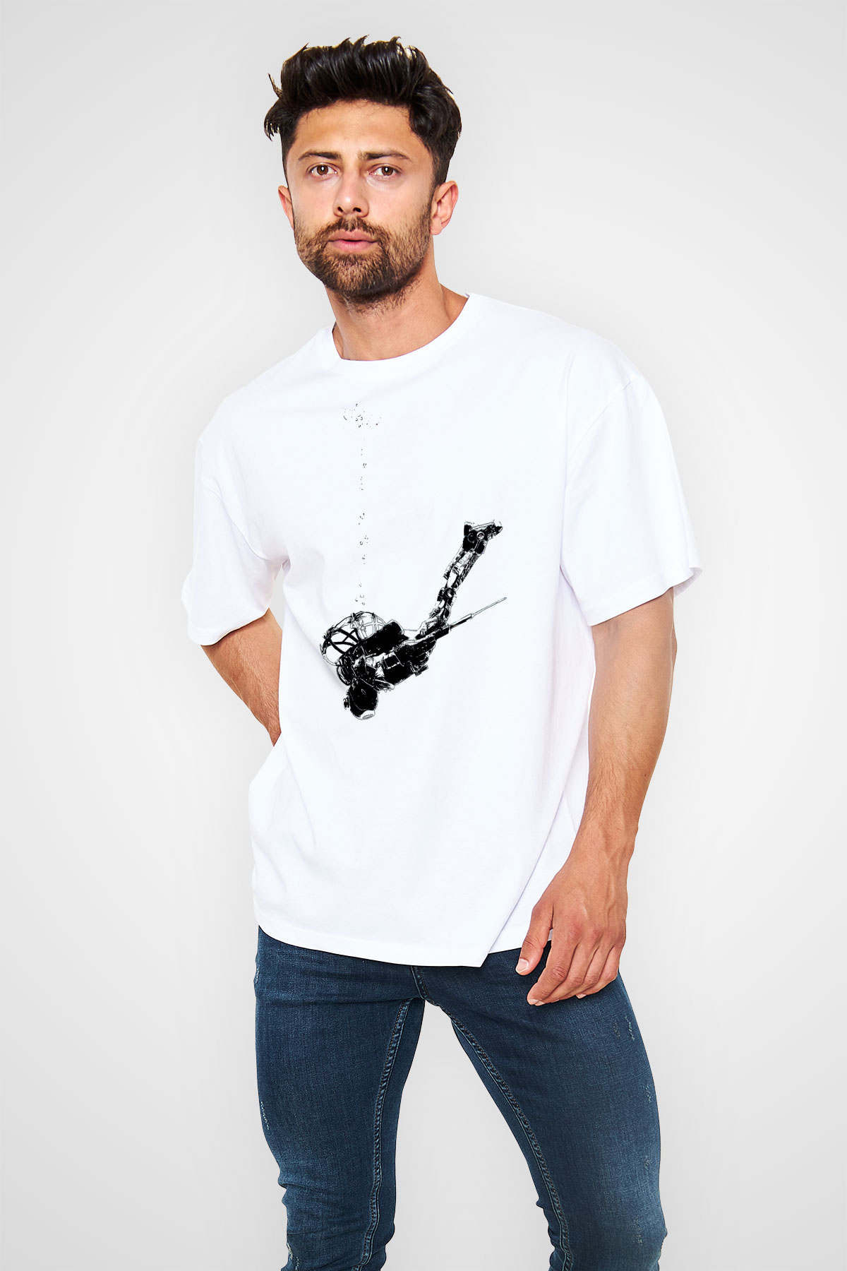 Bioshock James Baskılı Beyaz Unisex Oversize Tişört - Tshirt