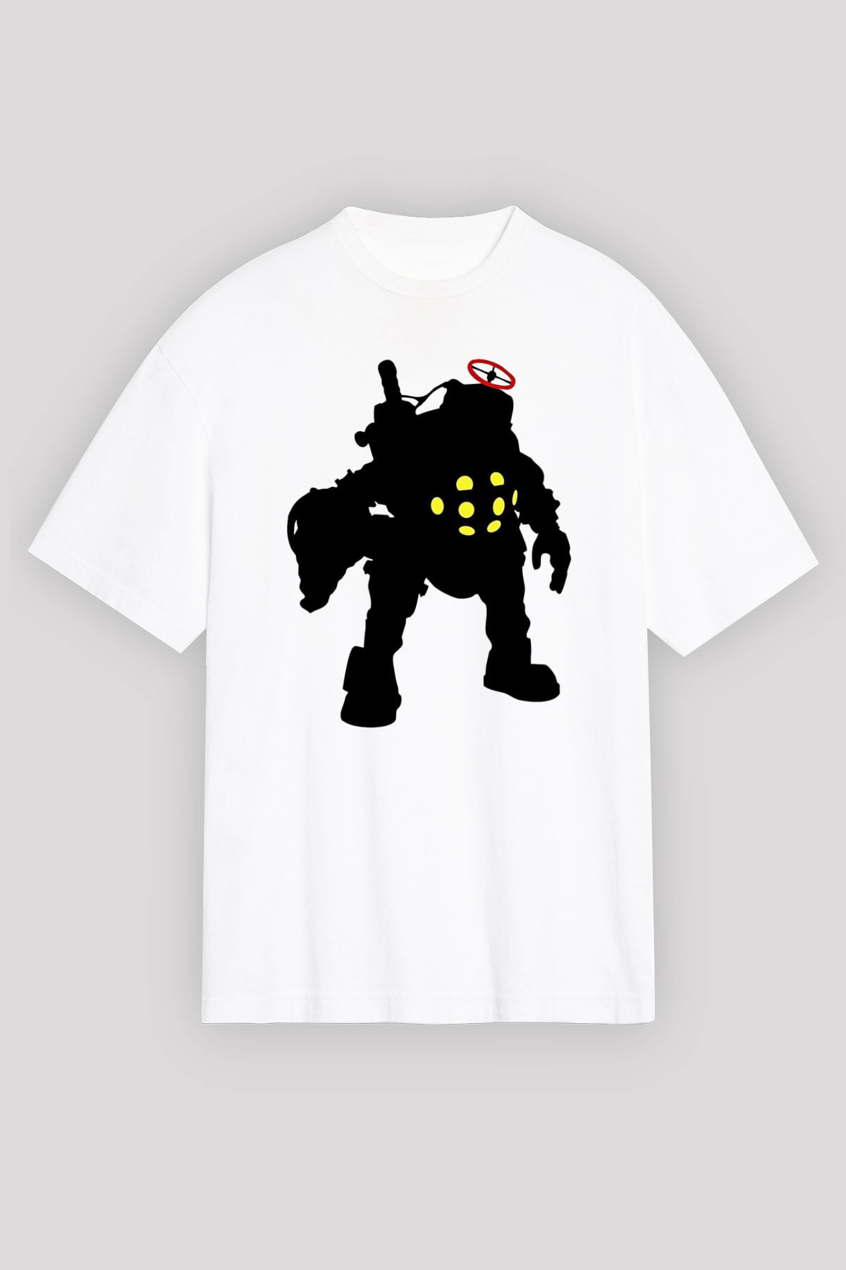 Bioshock James Baskılı Beyaz Unisex Oversize Tişört - Tshirt