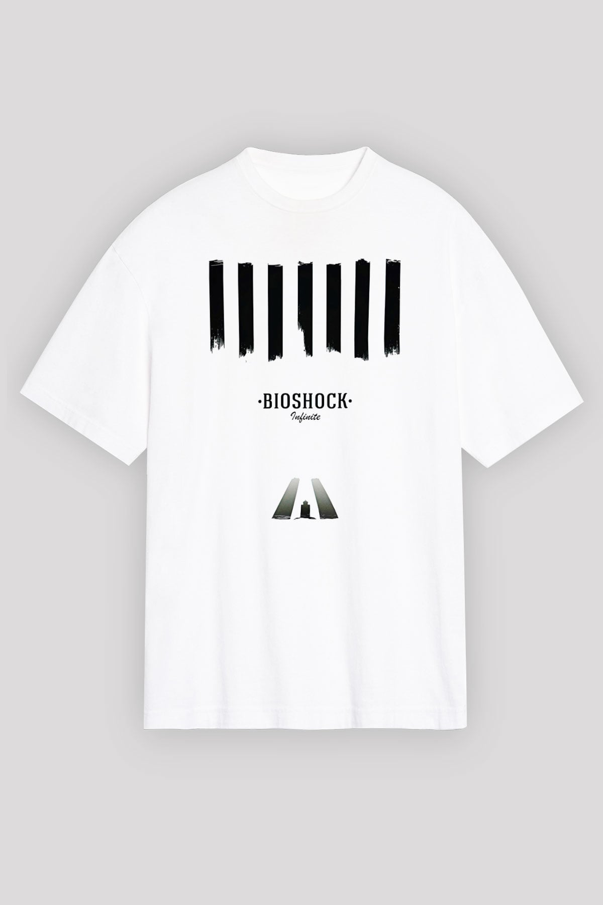 Bioshock James Baskılı Beyaz Unisex Oversize Tişört - Tshirt
