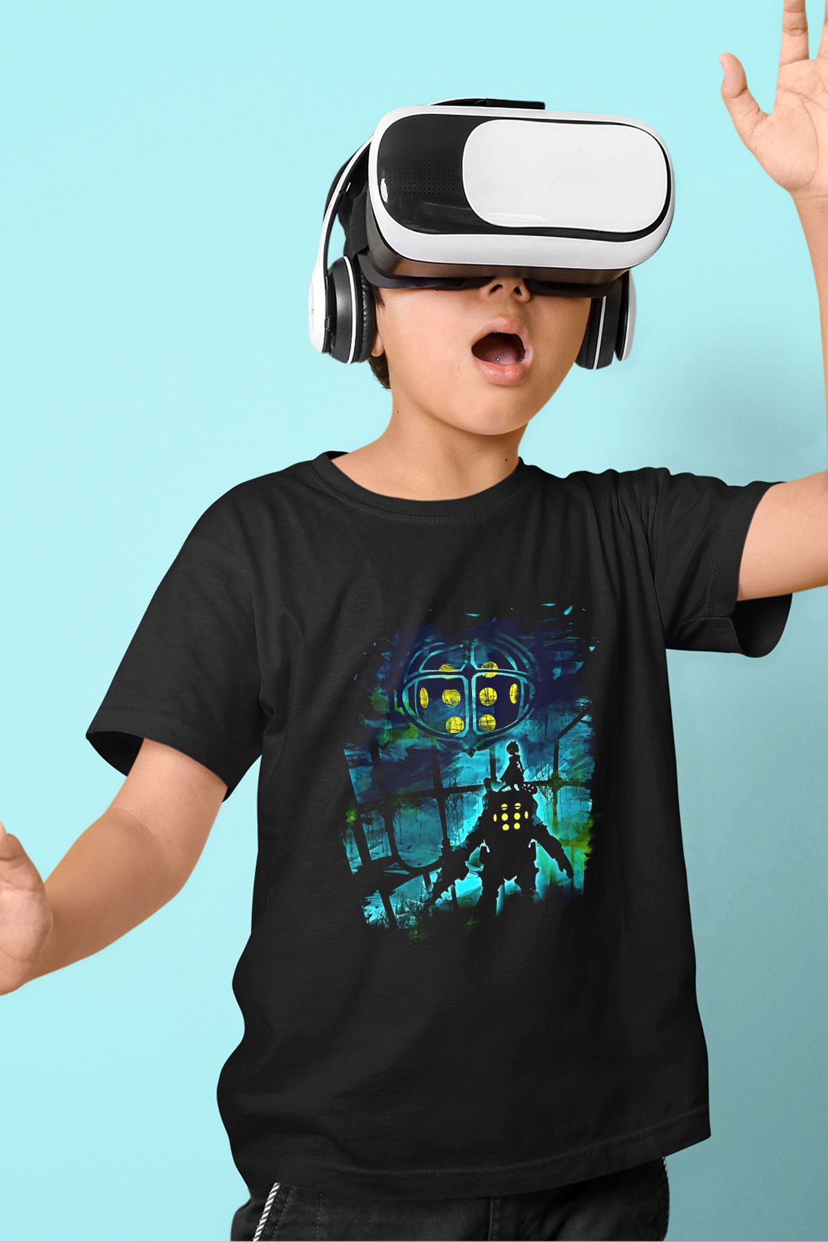 Bioshock James Baskılı Unisex Siyah Çocuk Tişört - Tshirt