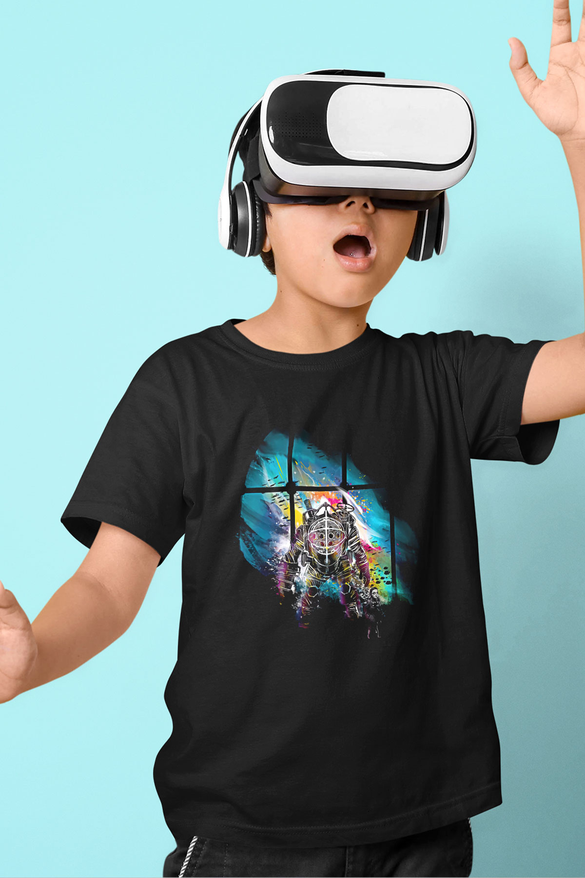 Bioshock James Baskılı Unisex Siyah Çocuk Tişört - Tshirt