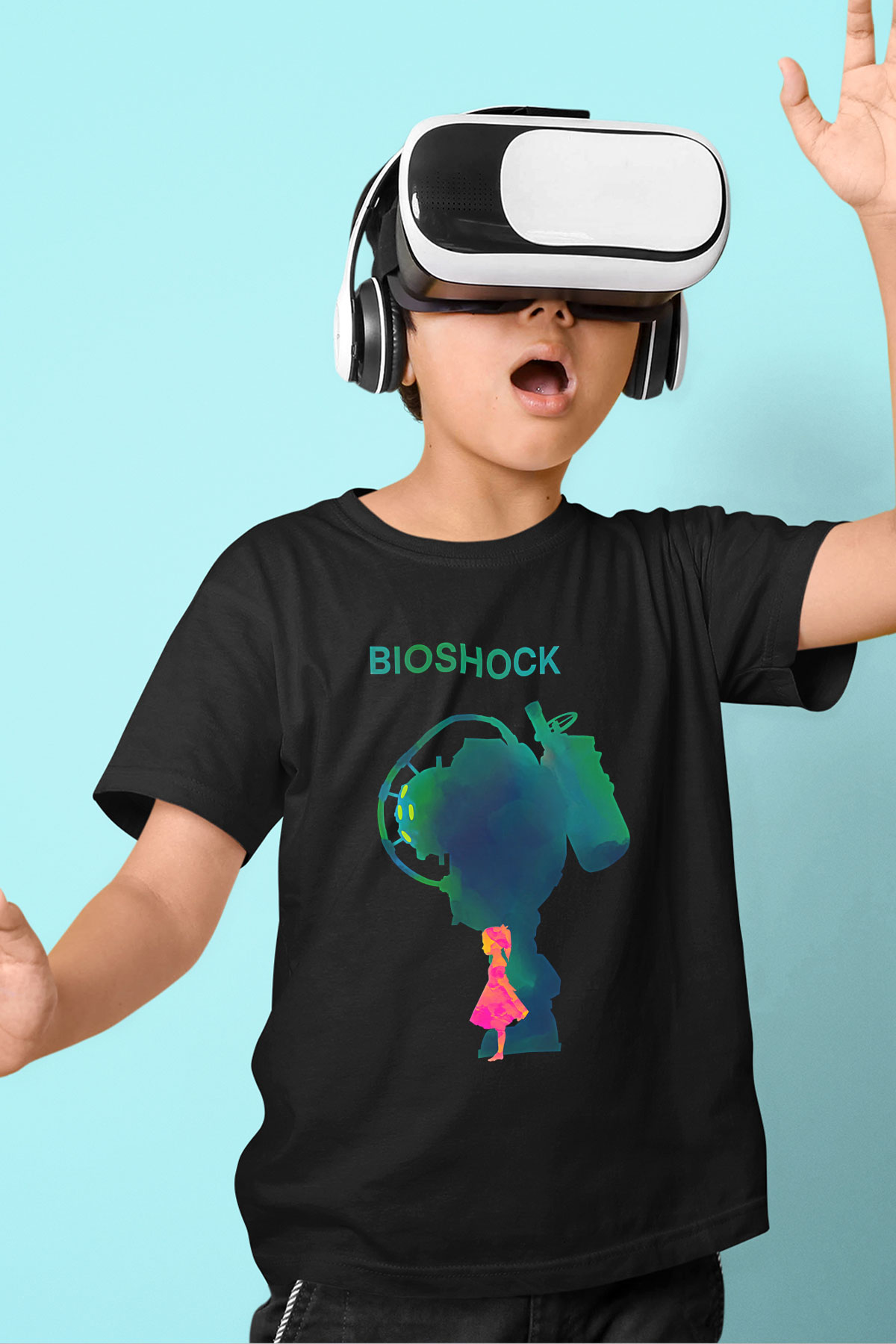 Bioshock James Baskılı Unisex Siyah Çocuk Tişört - Tshirt
