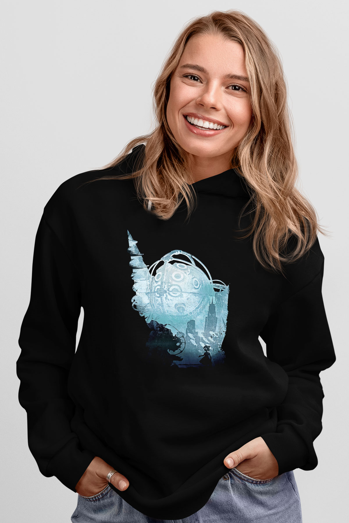 Bioshock James Baskılı Unisex Siyah Kapüşonlu Sweatshirt