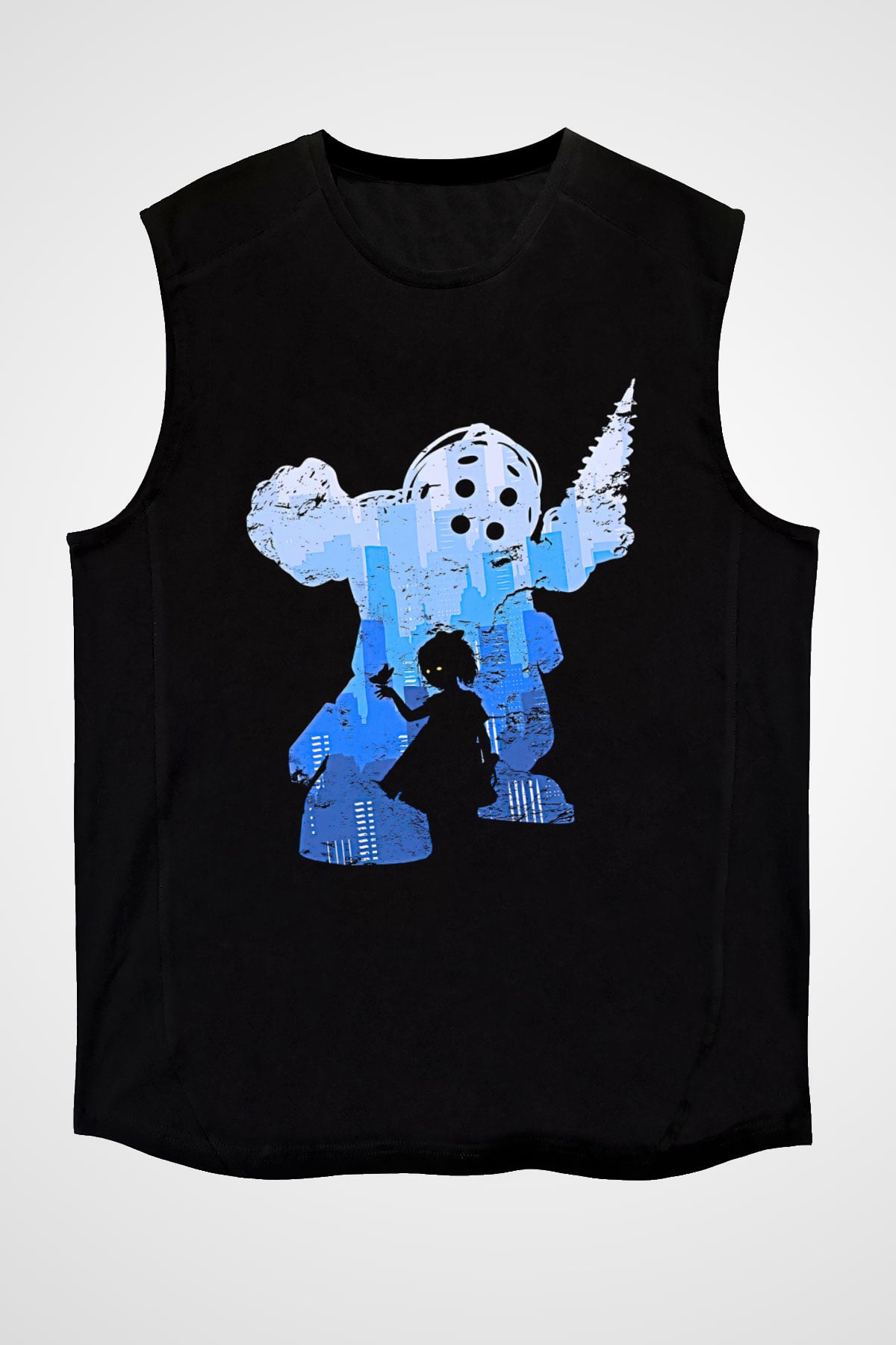 Bioshock James Baskılı Unisex Siyah Kolsuz Tişört - Tshirt