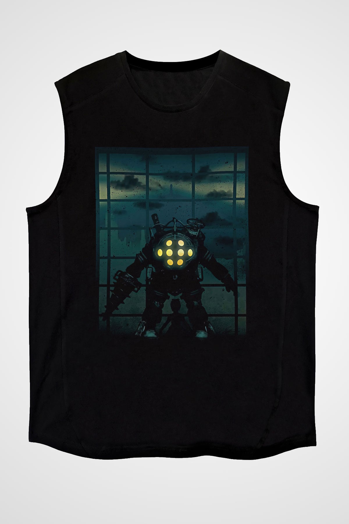 Bioshock James Baskılı Unisex Siyah Kolsuz Tişört - Tshirt
