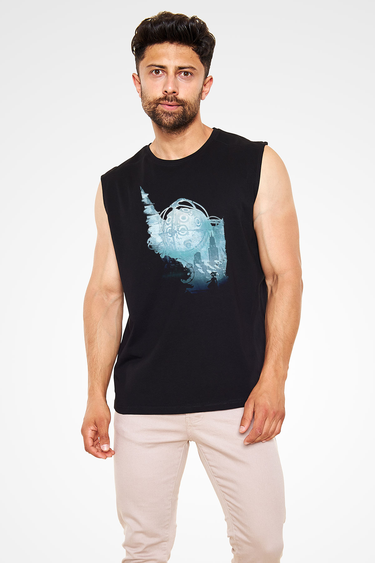 Bioshock James Baskılı Unisex Siyah Kolsuz Tişört - Tshirt
