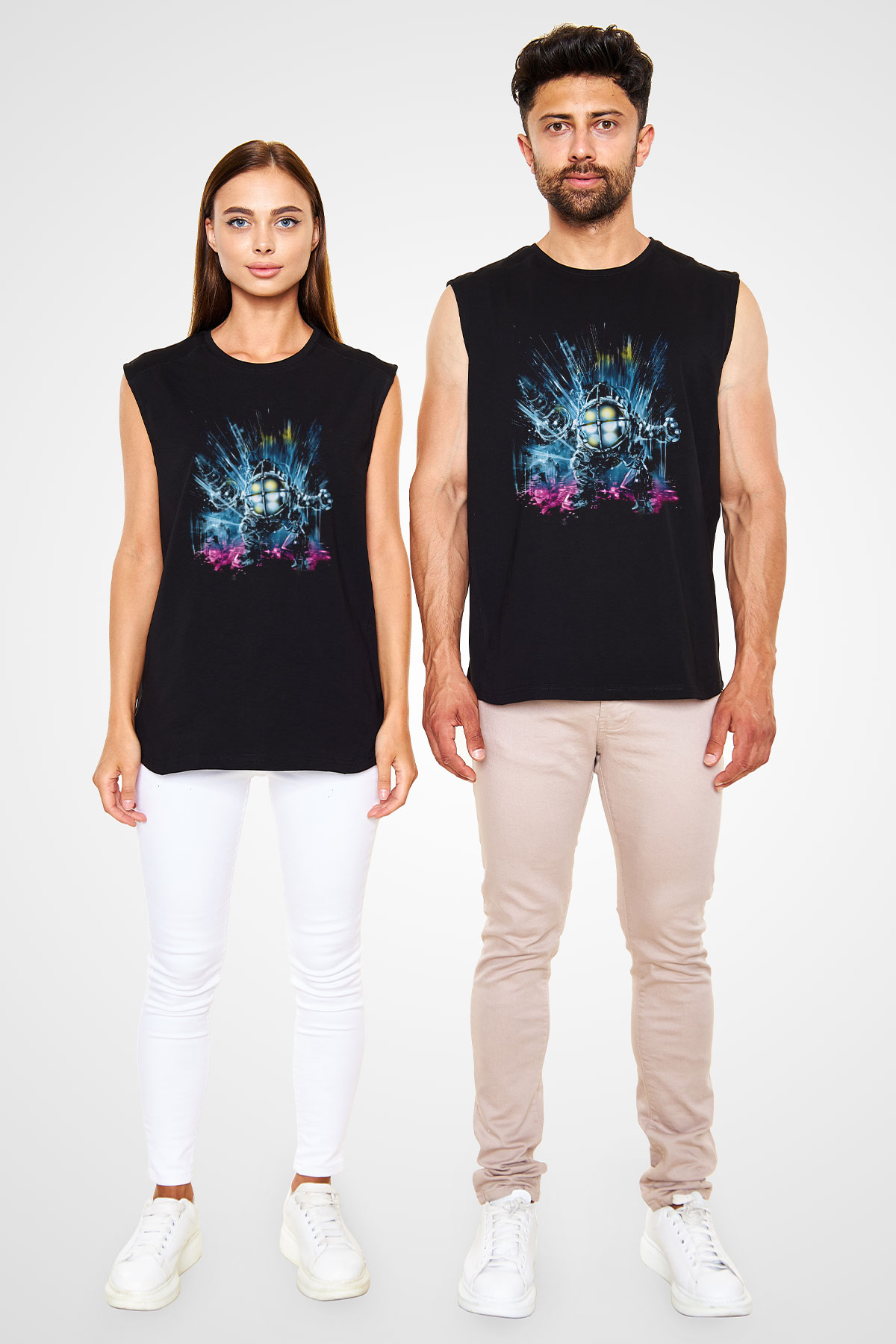 Bioshock James Baskılı Unisex Siyah Kolsuz Tişört - Tshirt