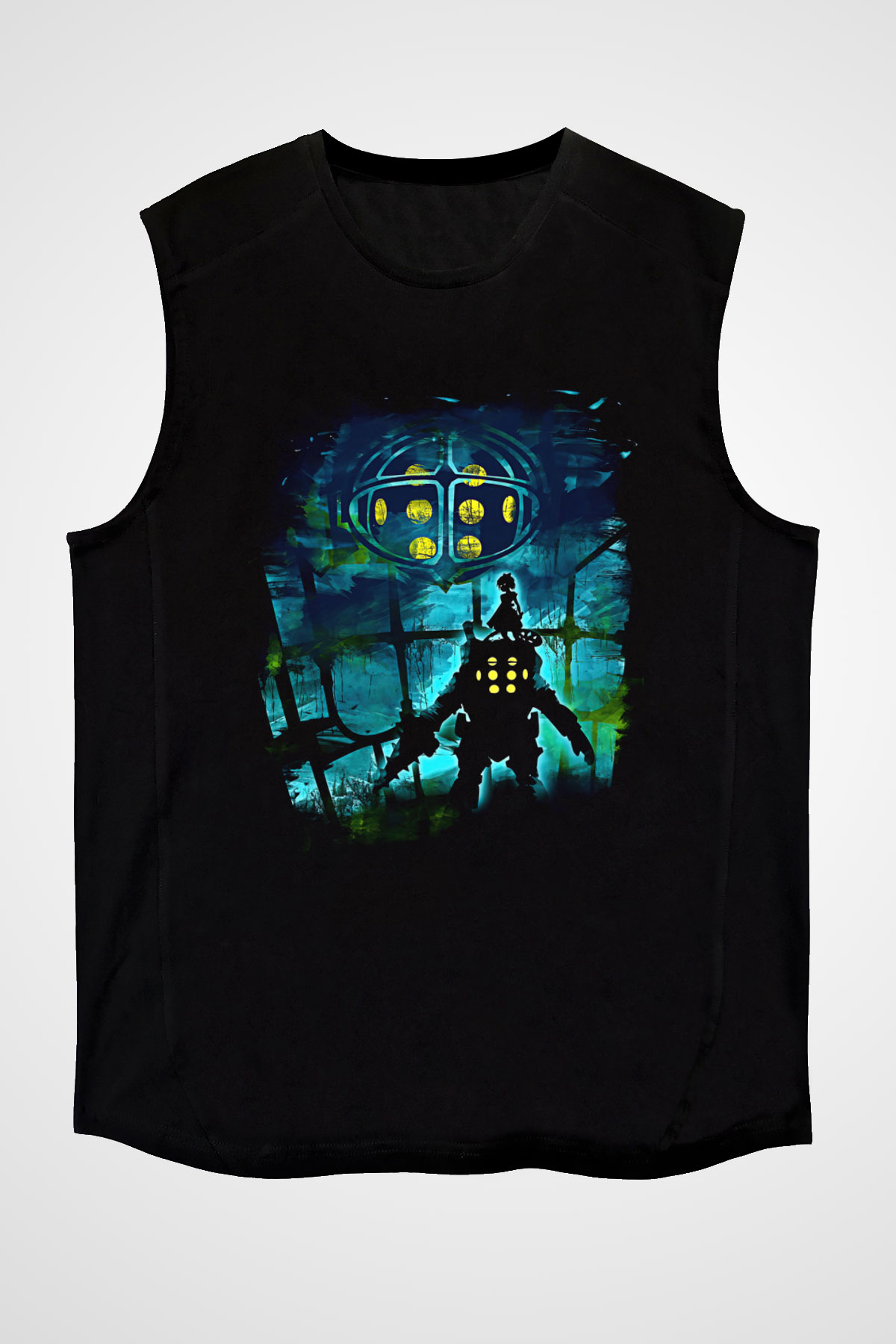 Bioshock James Baskılı Unisex Siyah Kolsuz Tişört - Tshirt