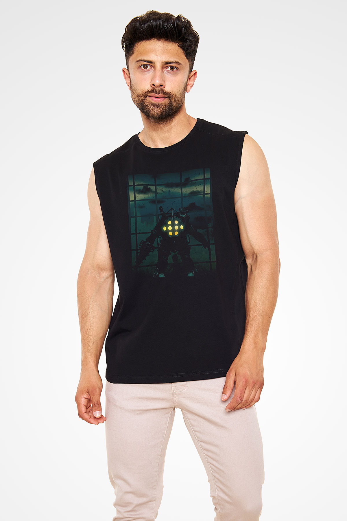 Bioshock James Baskılı Unisex Siyah Kolsuz Tişört - Tshirt