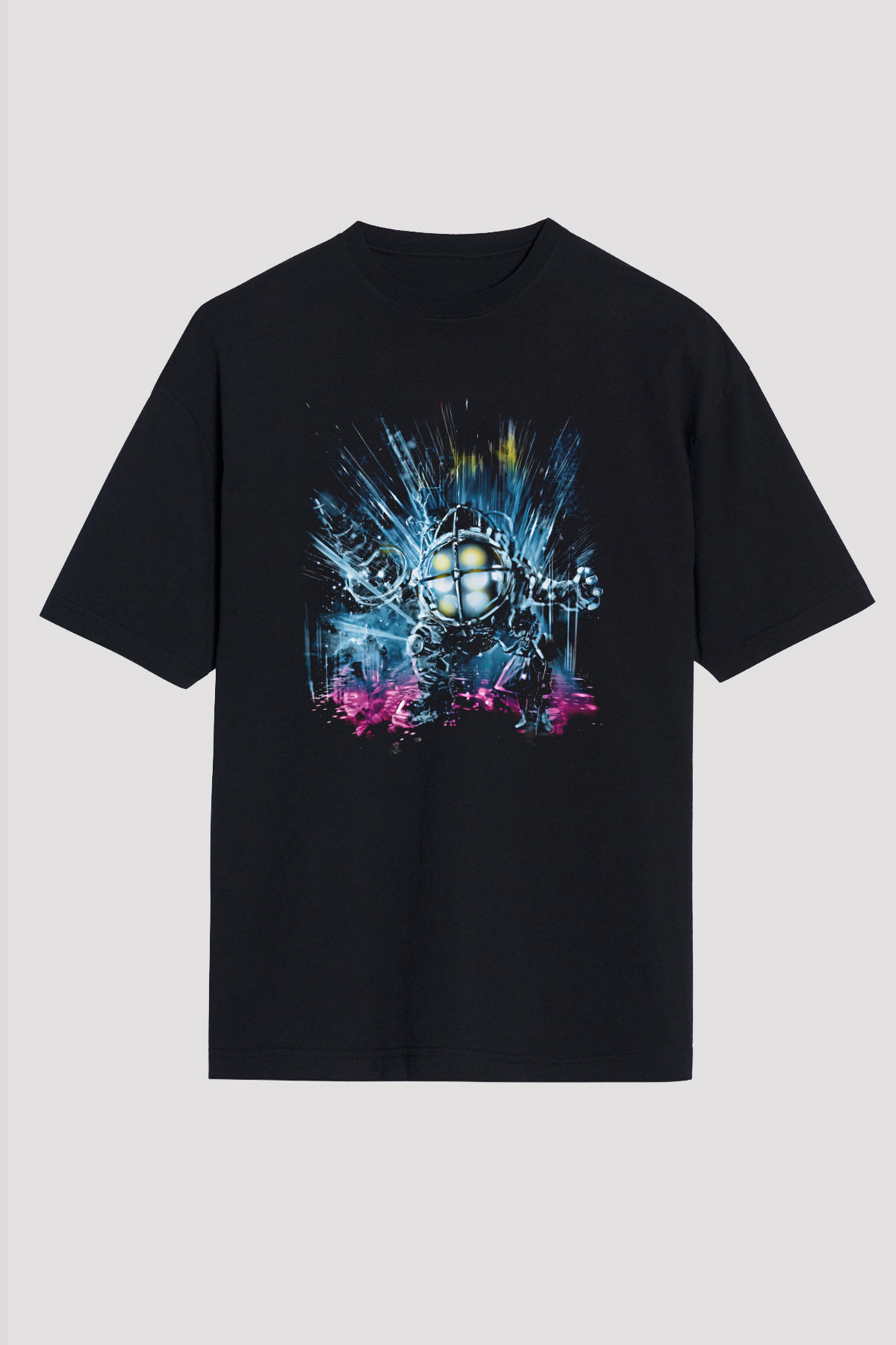 Bioshock James Baskılı Unisex Siyah Oversize Tişört - Tshirt