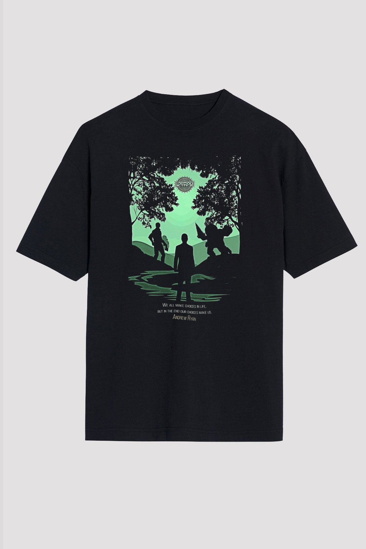 Bioshock James Baskılı Unisex Siyah Oversize Tişört - Tshirt
