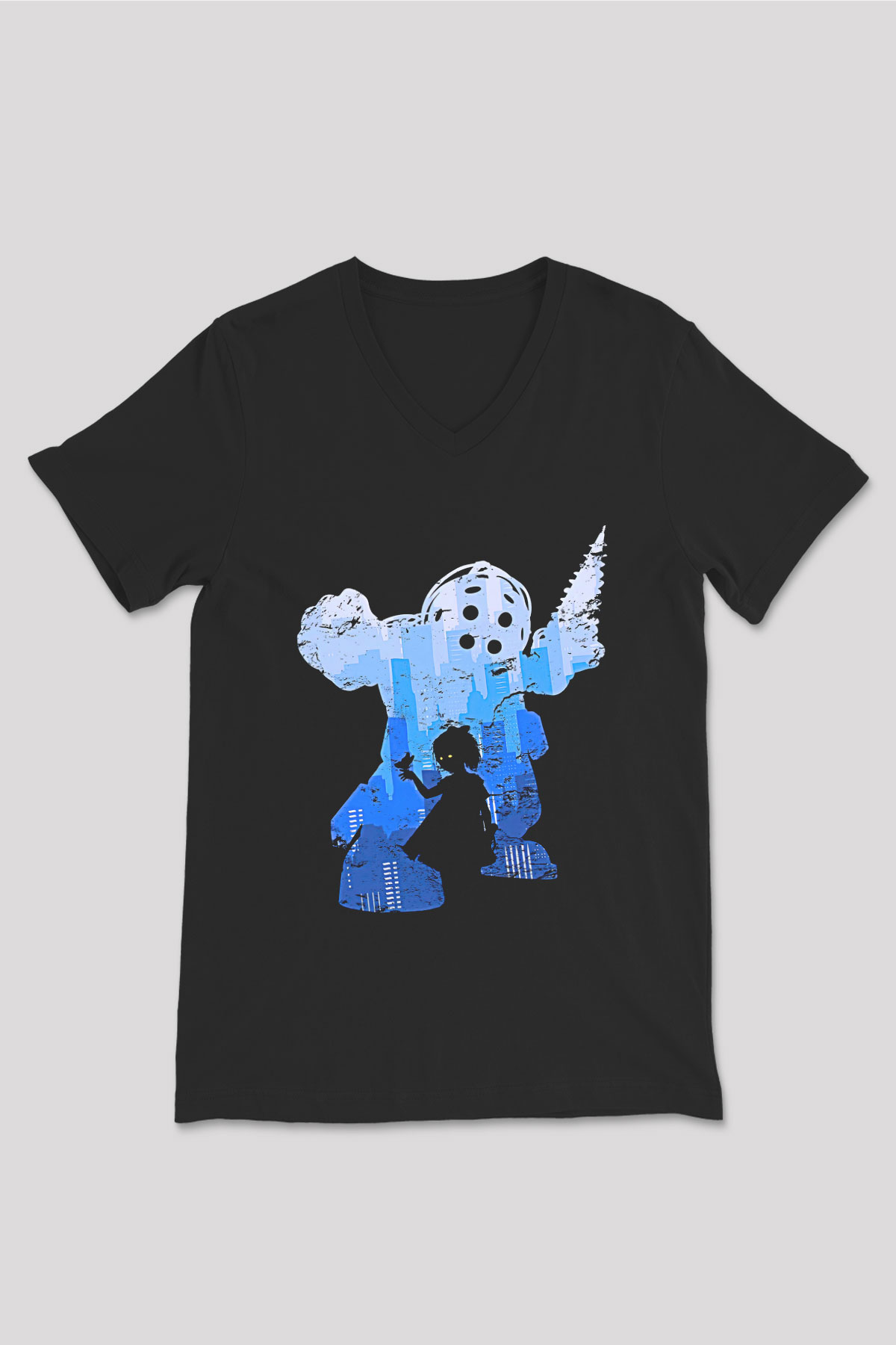 Bioshock James Baskılı Unisex Siyah V Yaka Tişört - Tshirt