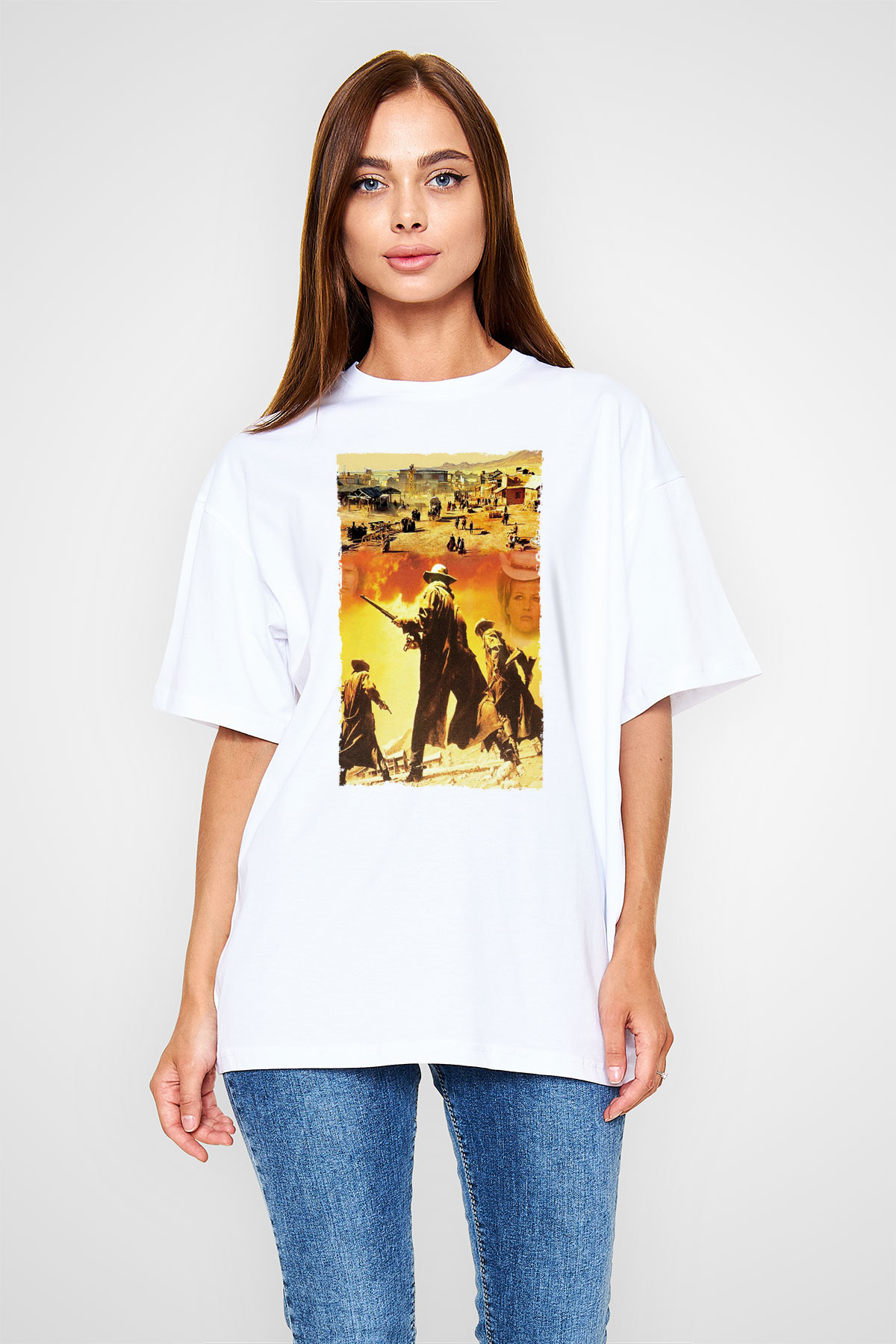 Bir Zamanlar Batıda (Once Upon a Time in the West) Baskılı Beyaz Oversize Tişört