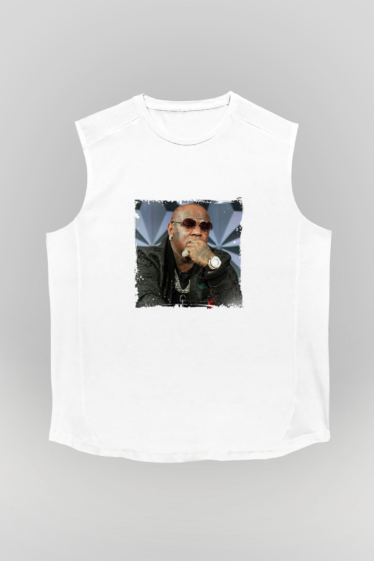 Birdman Baskılı Unisex Beyaz Kolsuz Tişört