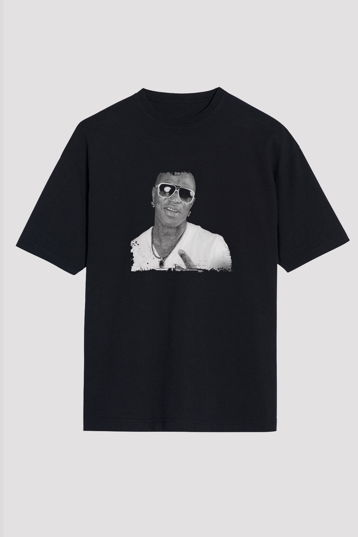 Birdman Baskılı Unisex Oversize Siyah Tişört
