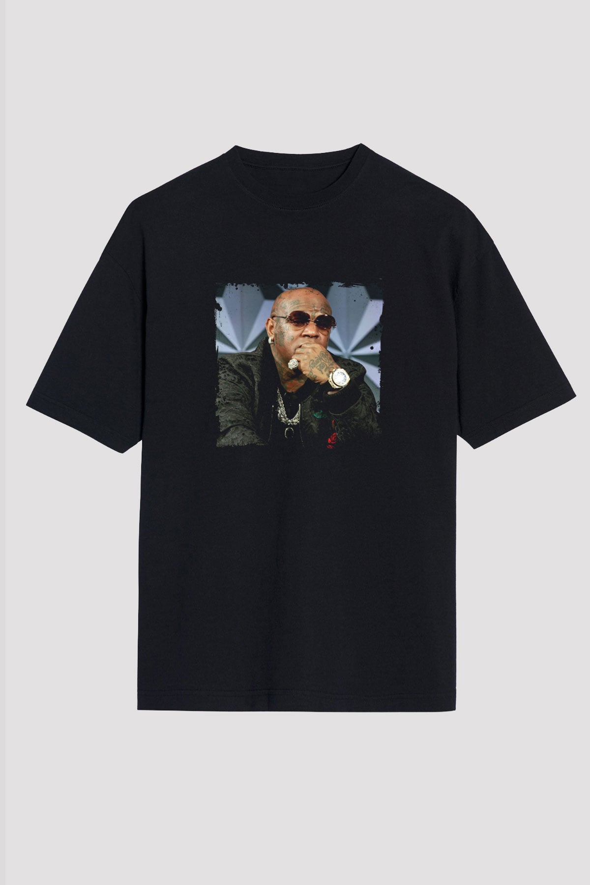 Birdman Baskılı Unisex Oversize Siyah Tişört
