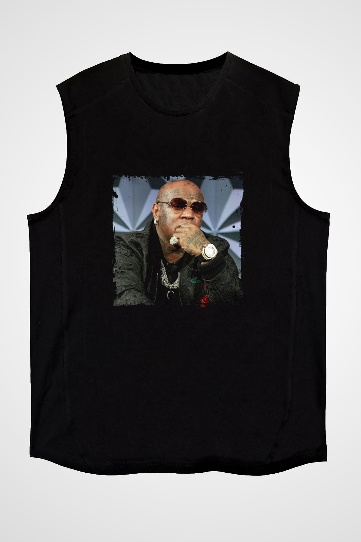 Birdman Baskılı Unisex Siyah Kolsuz Tişört