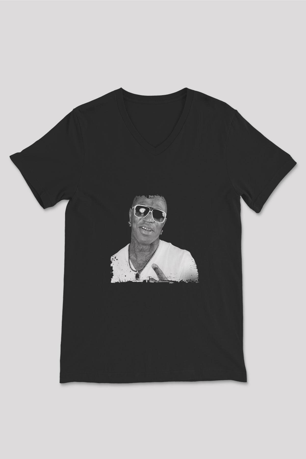 Birdman Baskılı Unisex Siyah V Yaka Tişört