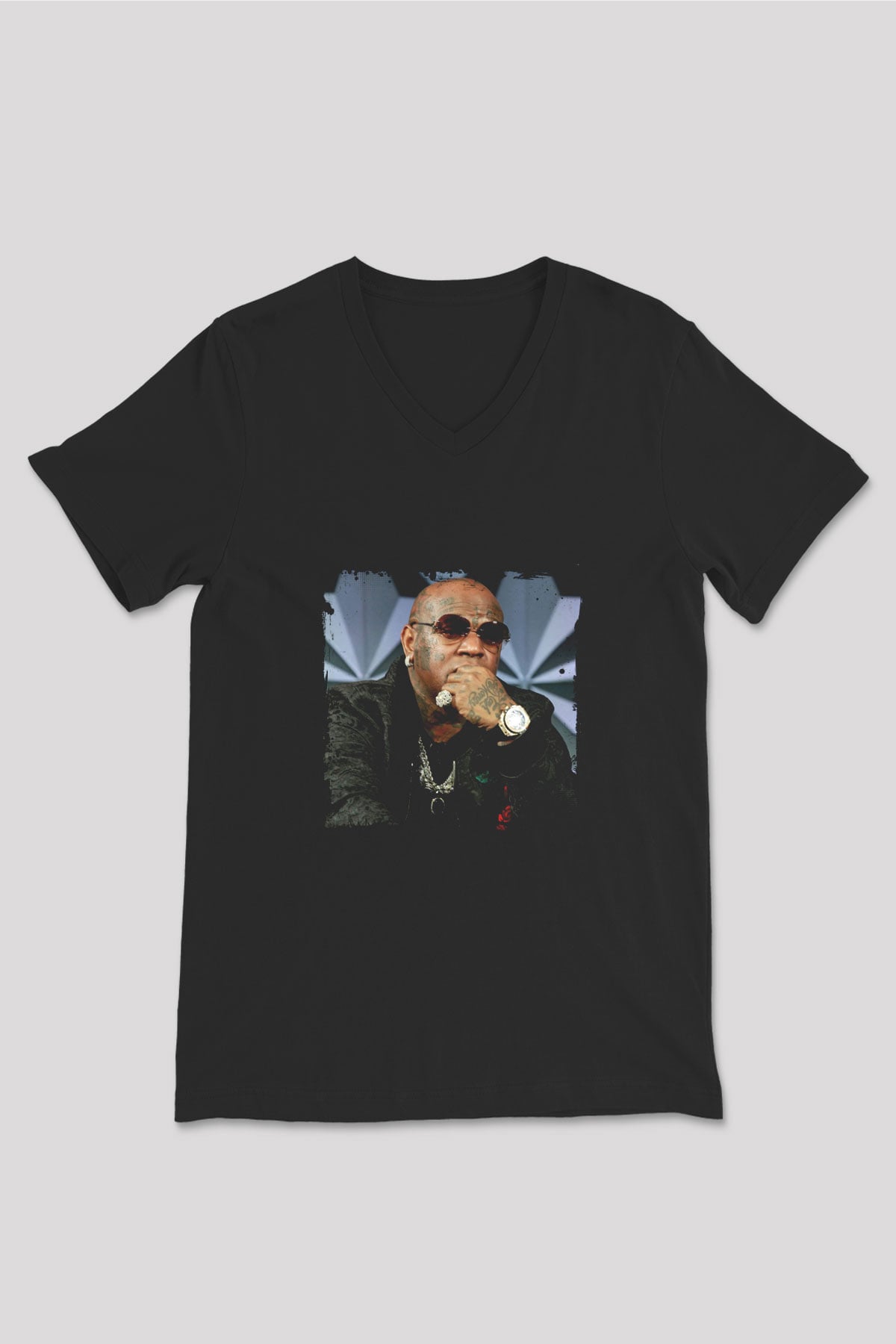 Birdman Baskılı Unisex Siyah V Yaka Tişört