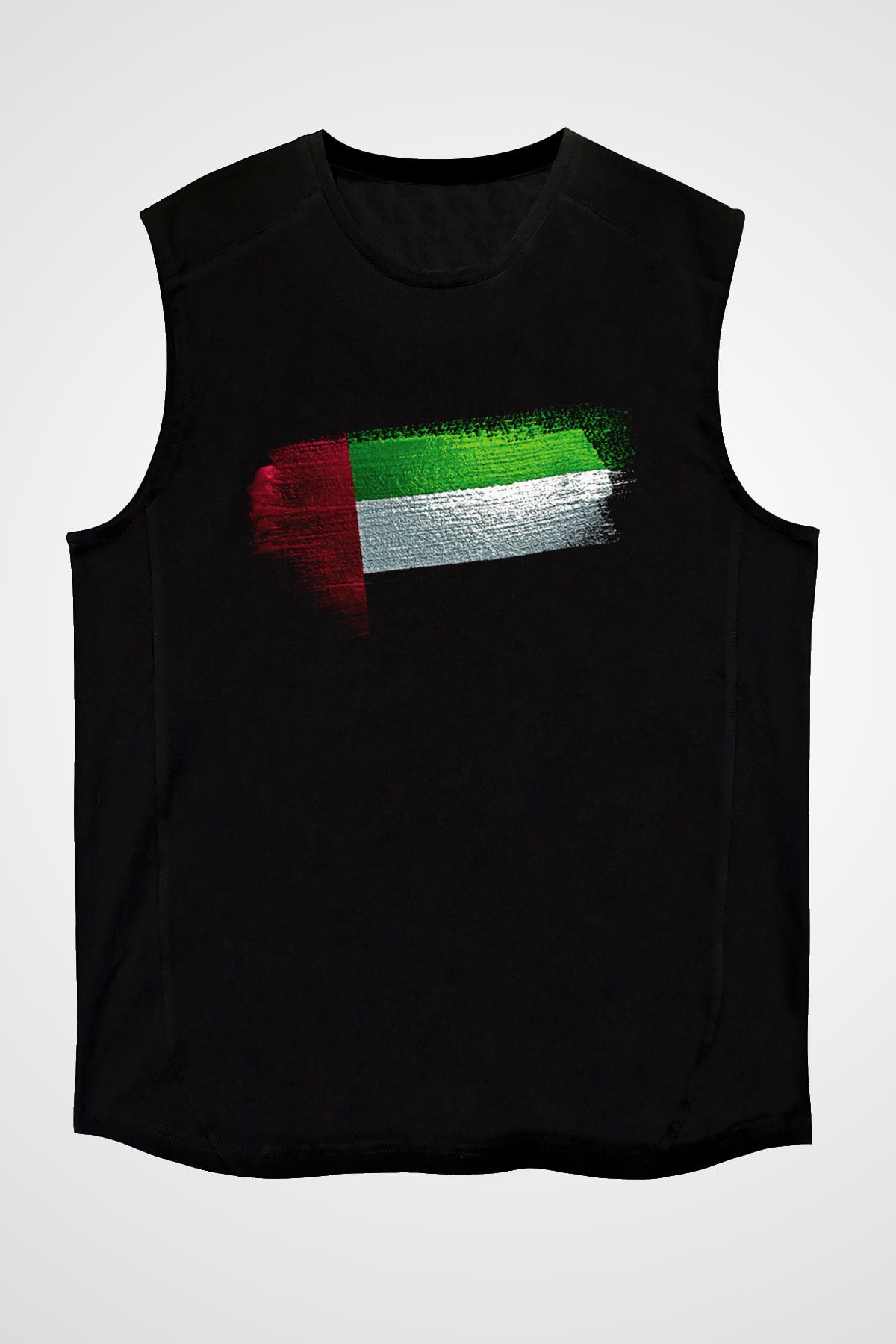 Birleşik Arap Emirlikleri - United Arab Emirates Bayrağı Baskılı Unisex Siyah Kolsuz Tişört