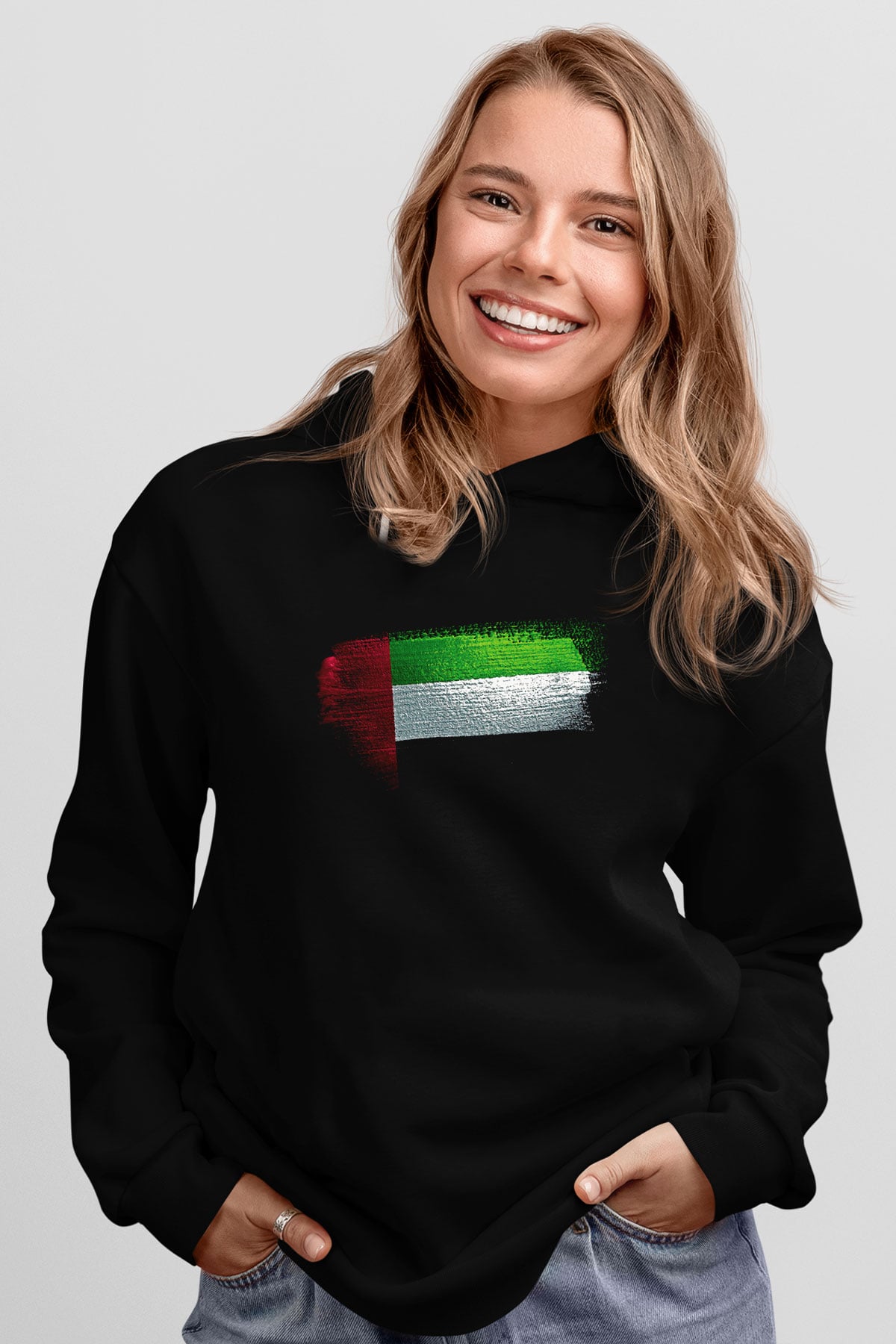 Birleşik Arap Emirlikleri - United Arab Emirates Bayrağı Baskılı Unisex Siyah Hoodie