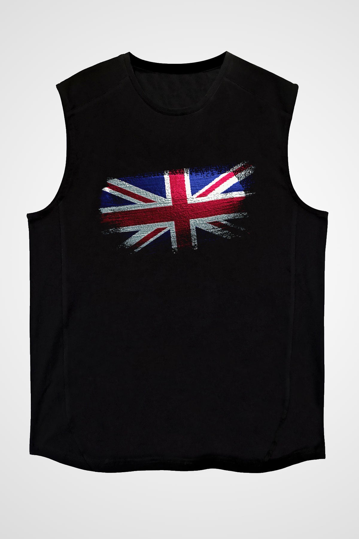 Birleşik Krallık - United Kingdom Bayrağı Baskılı Unisex Siyah Kolsuz Tişört