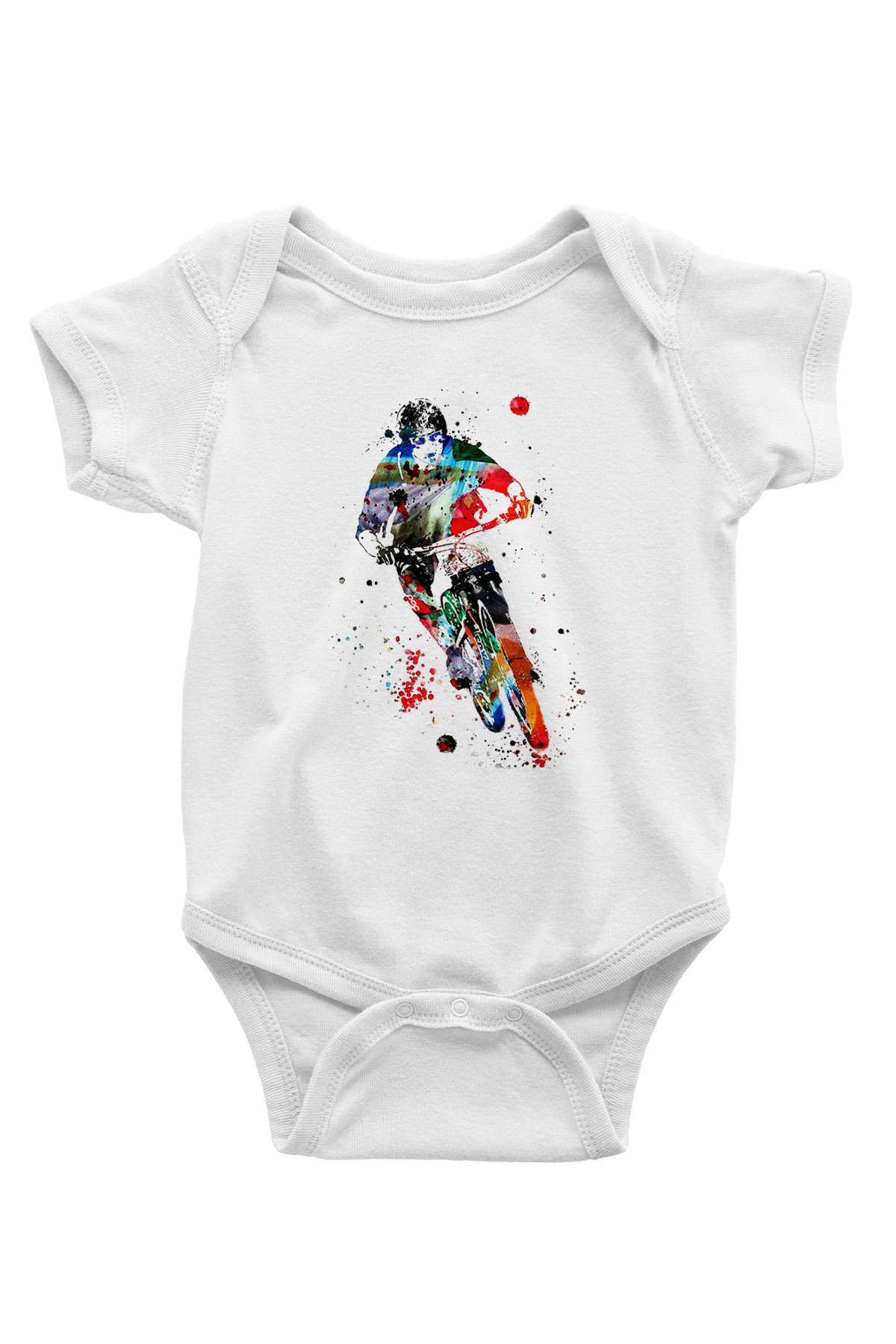 Bisiklet Baskılı Beyaz Unisex Bebek Body - Zıbın