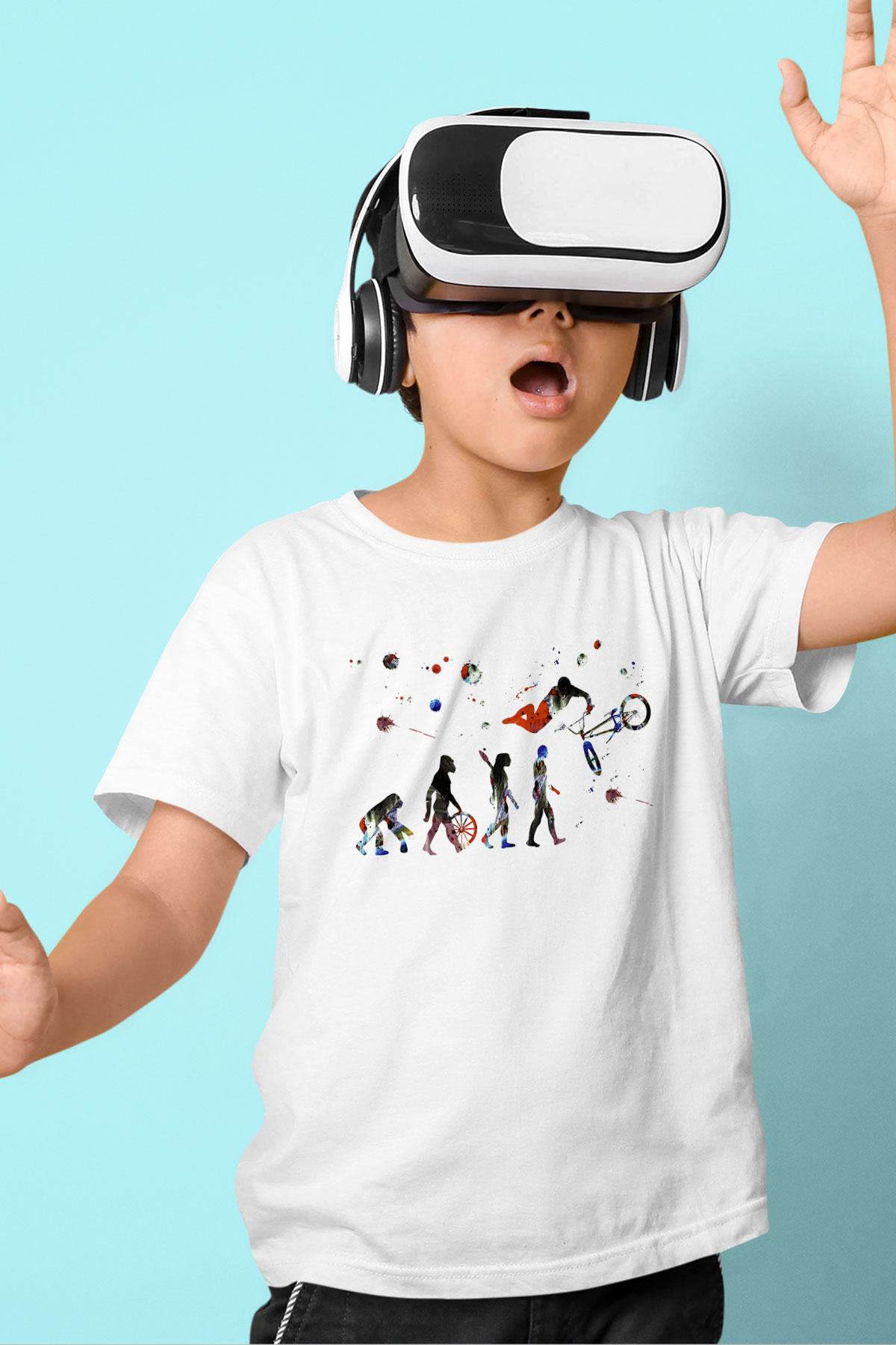 Bisiklet Baskılı Beyaz Unisex Çocuk Tişört