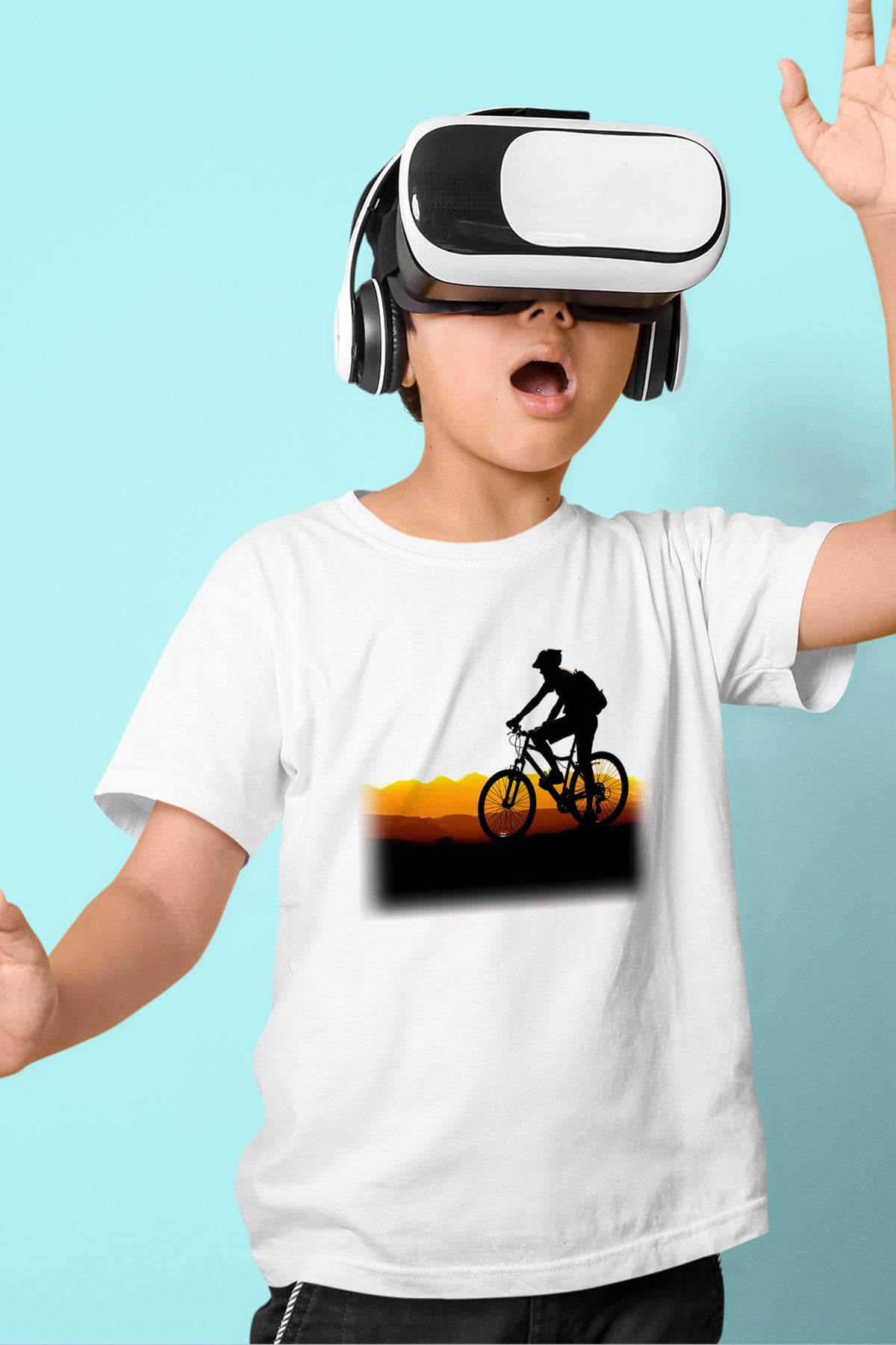 Bisiklet Baskılı Beyaz Unisex Çocuk Tişört