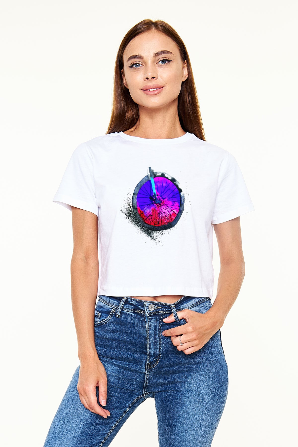 Bisiklet Beyaz Croptop Tişört