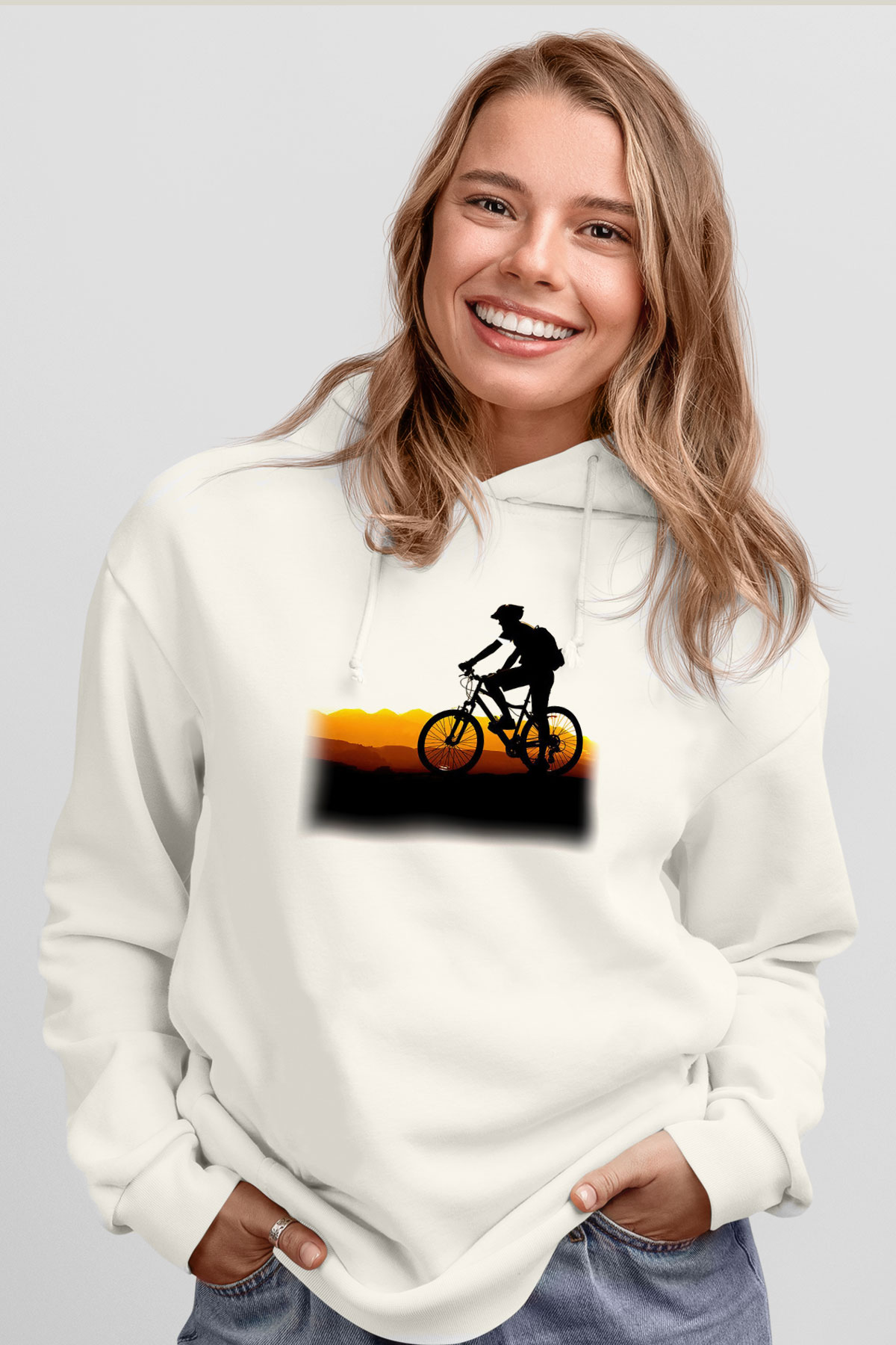 Bisiklet Beyaz Unisex Hoodie