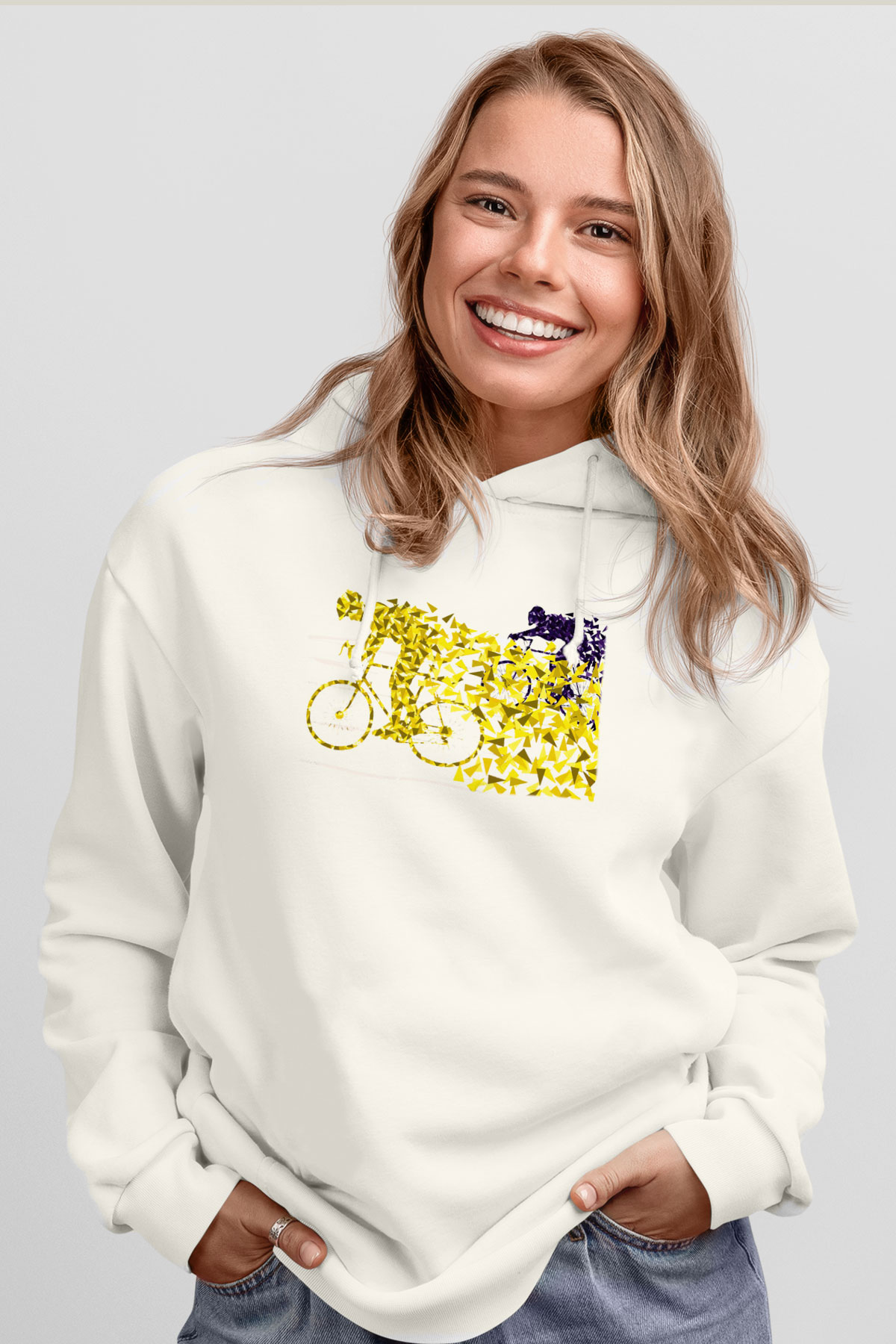 Bisiklet Beyaz Unisex Hoodie