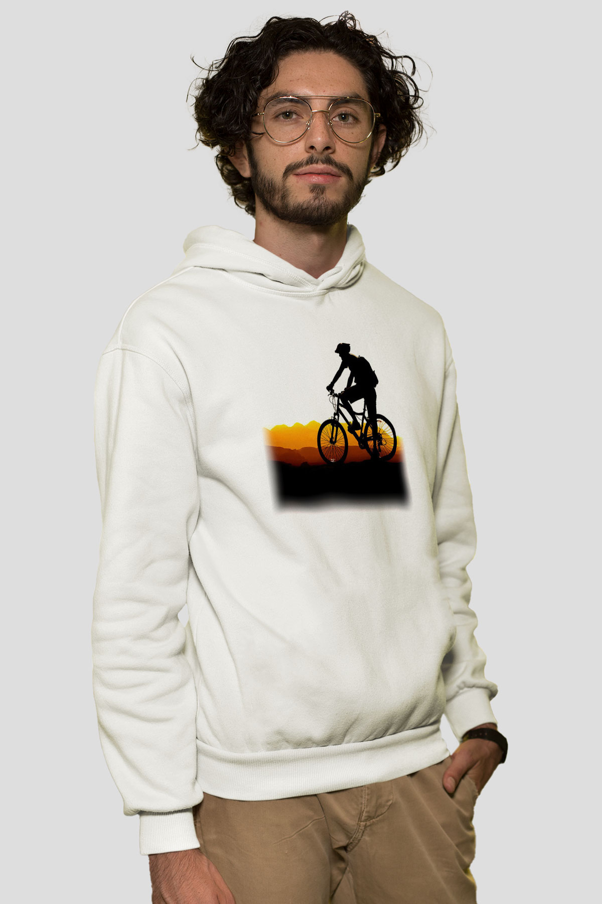 Bisiklet Beyaz Unisex Hoodie