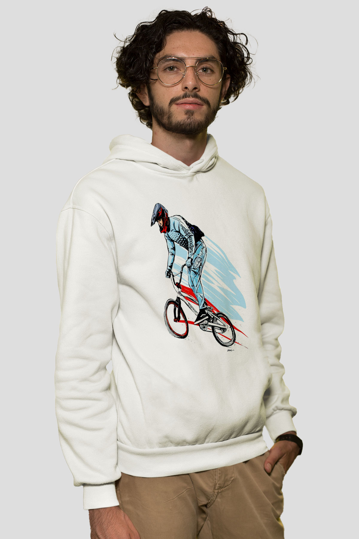 Bisiklet Beyaz Unisex Kapüşonlu Sweatshirt