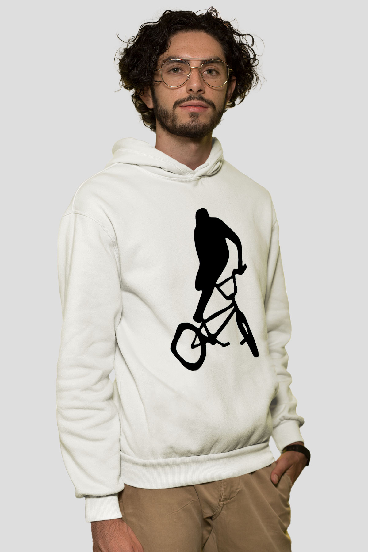 Bisiklet Beyaz Unisex Kapüşonlu Sweatshirt